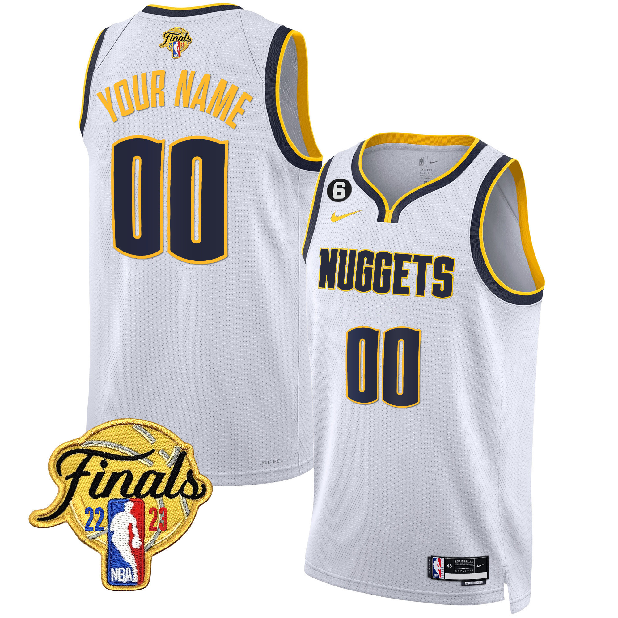 Men's Denver Nuggets 2023 Finals Patch Gold Trim Custom Association Jersey - All Stitched