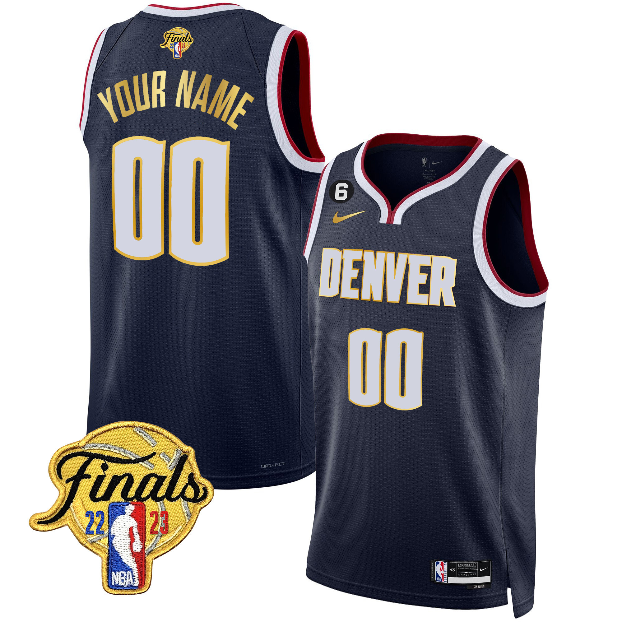 Men's Denver Nuggets 2023 Finals Patch Gold Trim Custom Icon Jersey - All Stitched