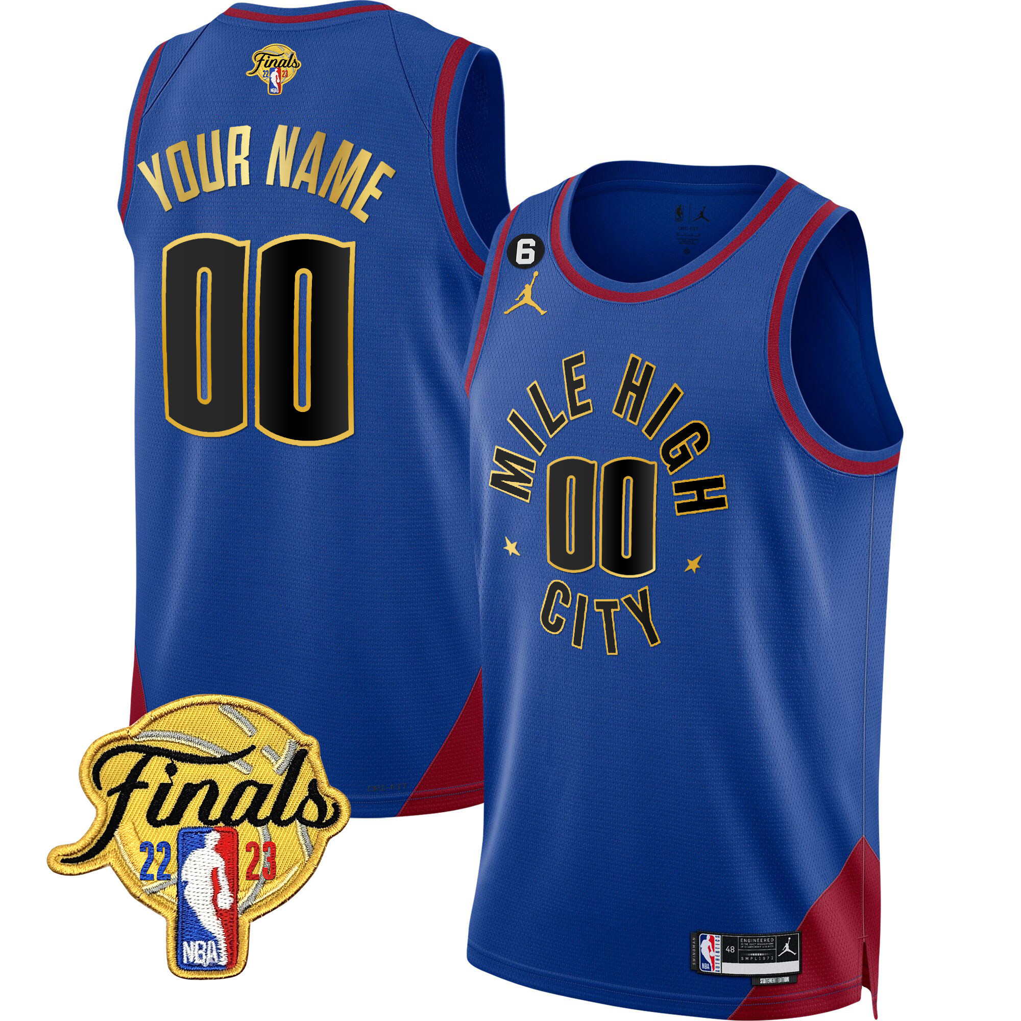 Men's Denver Nuggets 2023 Finals Patch Gold Trim Custom Statement Jersey - All Stitched