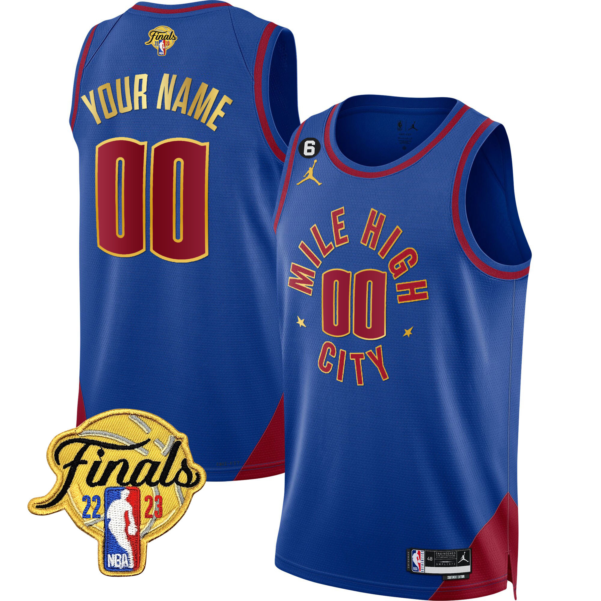 Men's Denver Nuggets 2023 Finals Patch Gold Trim Custom Statement V2 Jersey - All Stitched