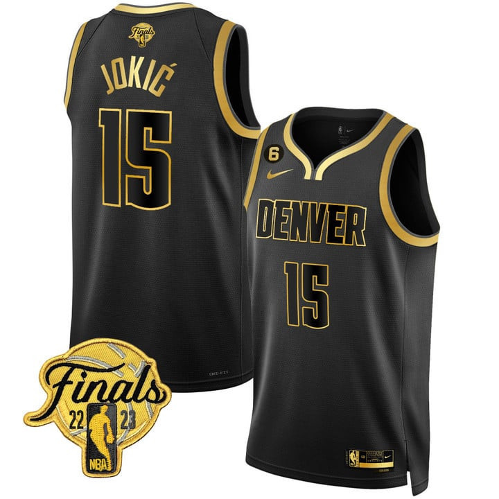 Men's Denver Nuggets Nikola Jokic NBA Finals Patch Black Gold Jersey Collection Ãƒâ€šÃ¢â‚¬â€œ All Stitched