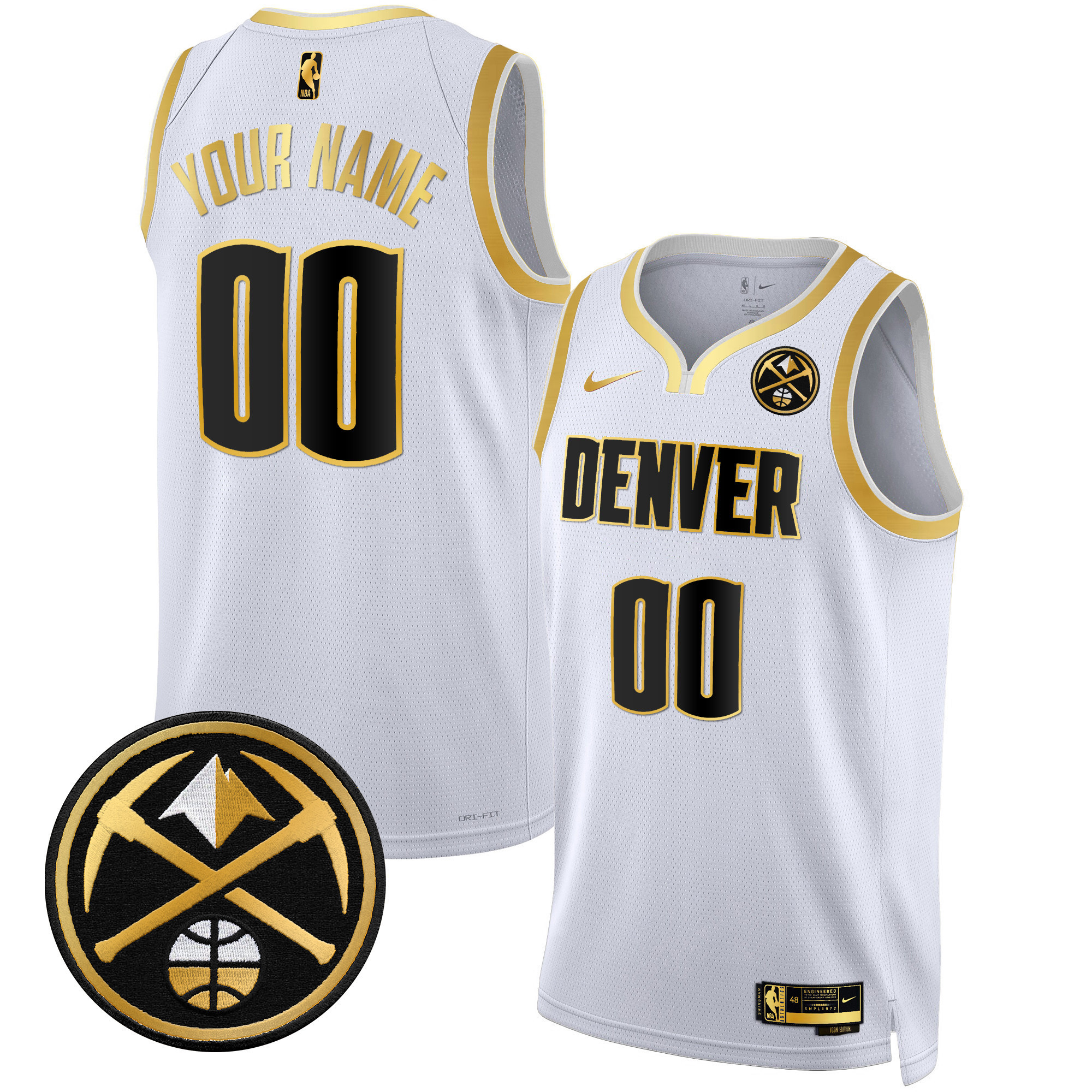 Men's Denver Nuggets Swingman Custom White Gold Jersey - All Stitched