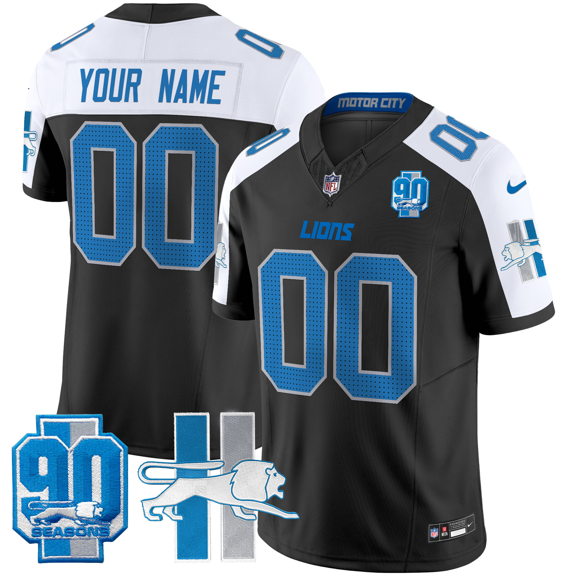 Men's Detroit Lions 1946 Throwback Vapor Limited Custom Black Alternate Jersey - All Stitched