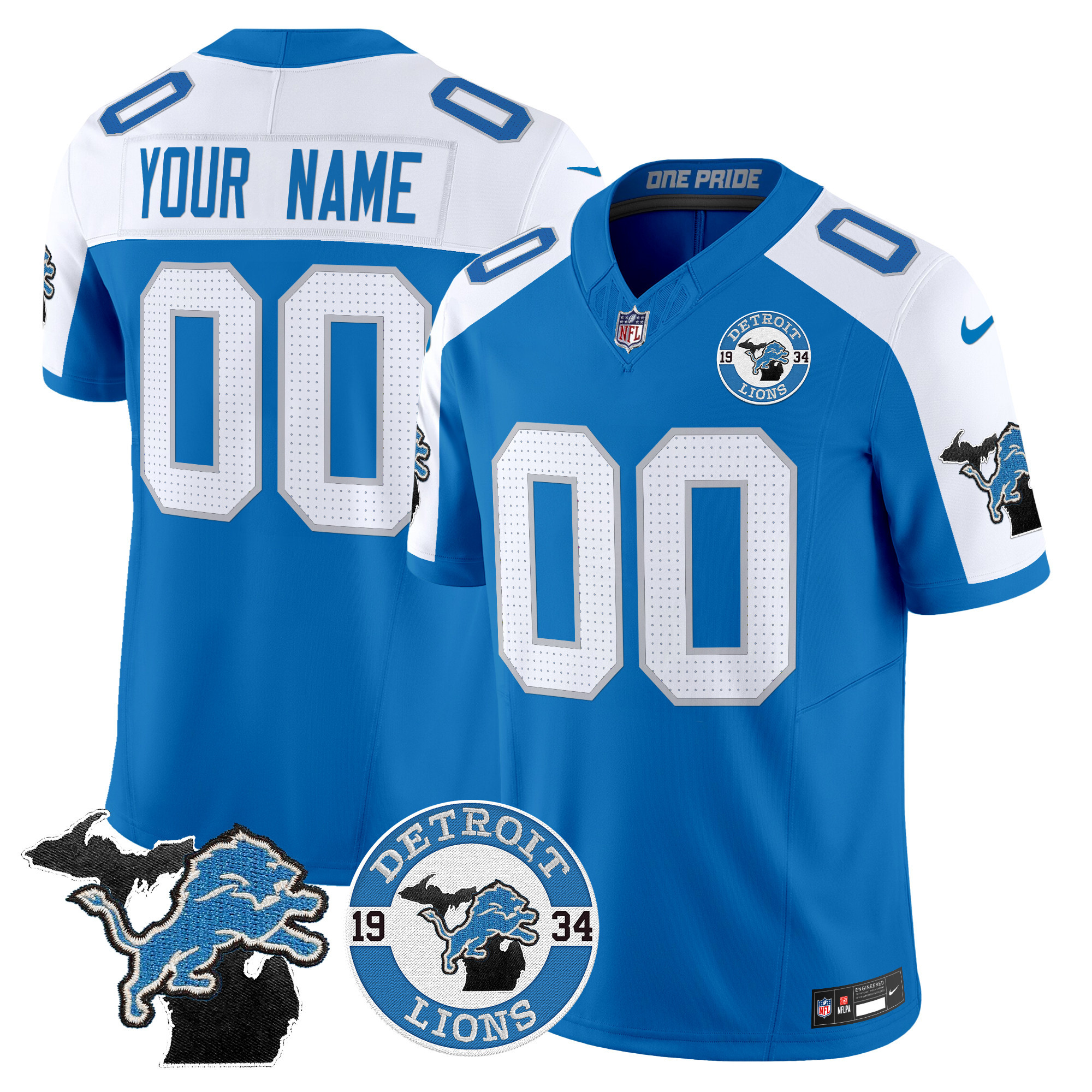 Men's Detroit Lions 2024 Vapor Limited Custom Blue Alternate Jersey - Est. 1934 Patch - All Stitched