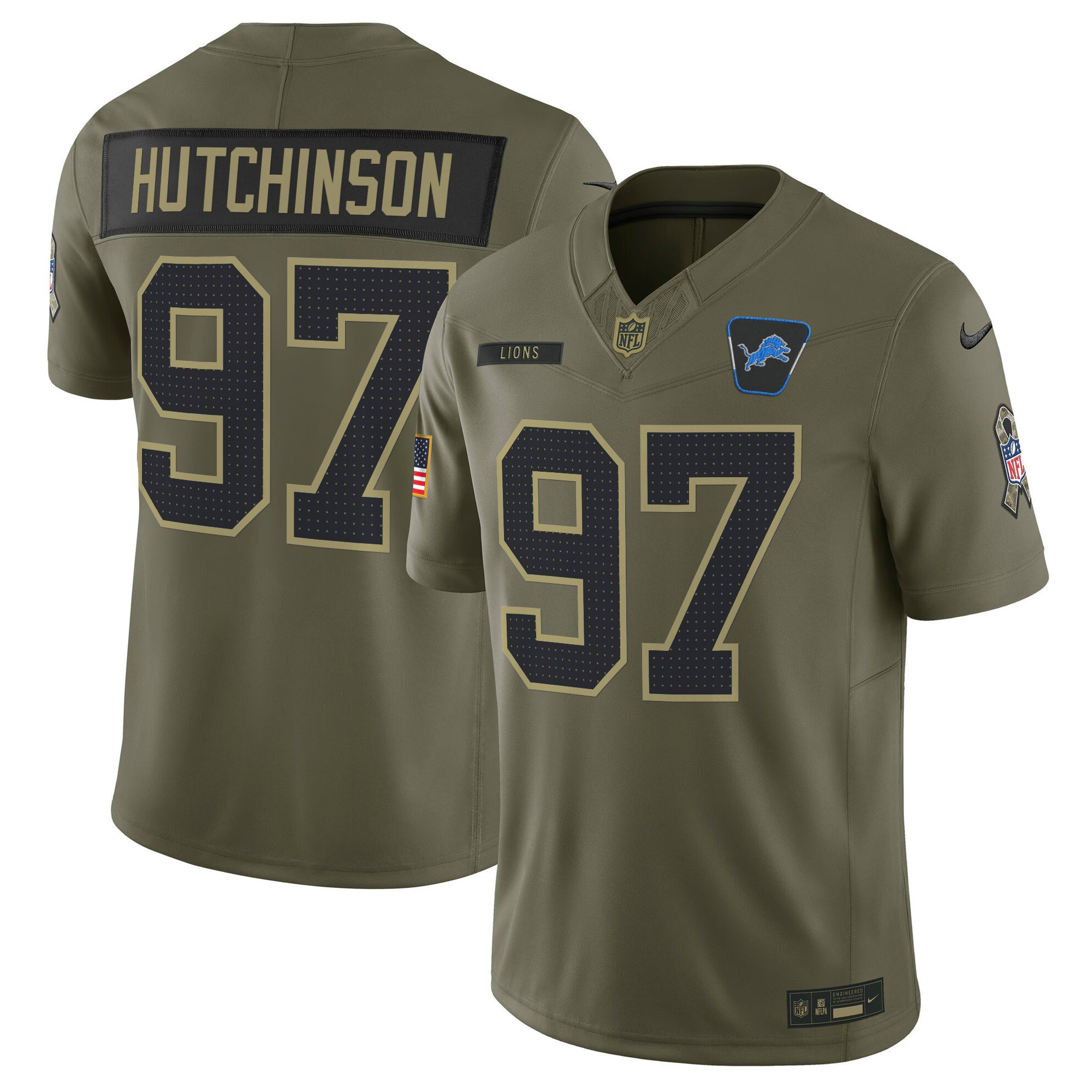 Men's Detroit Lions 2025 Salute to Service Vapor Limited Hutchinson Jersey - All Stitched