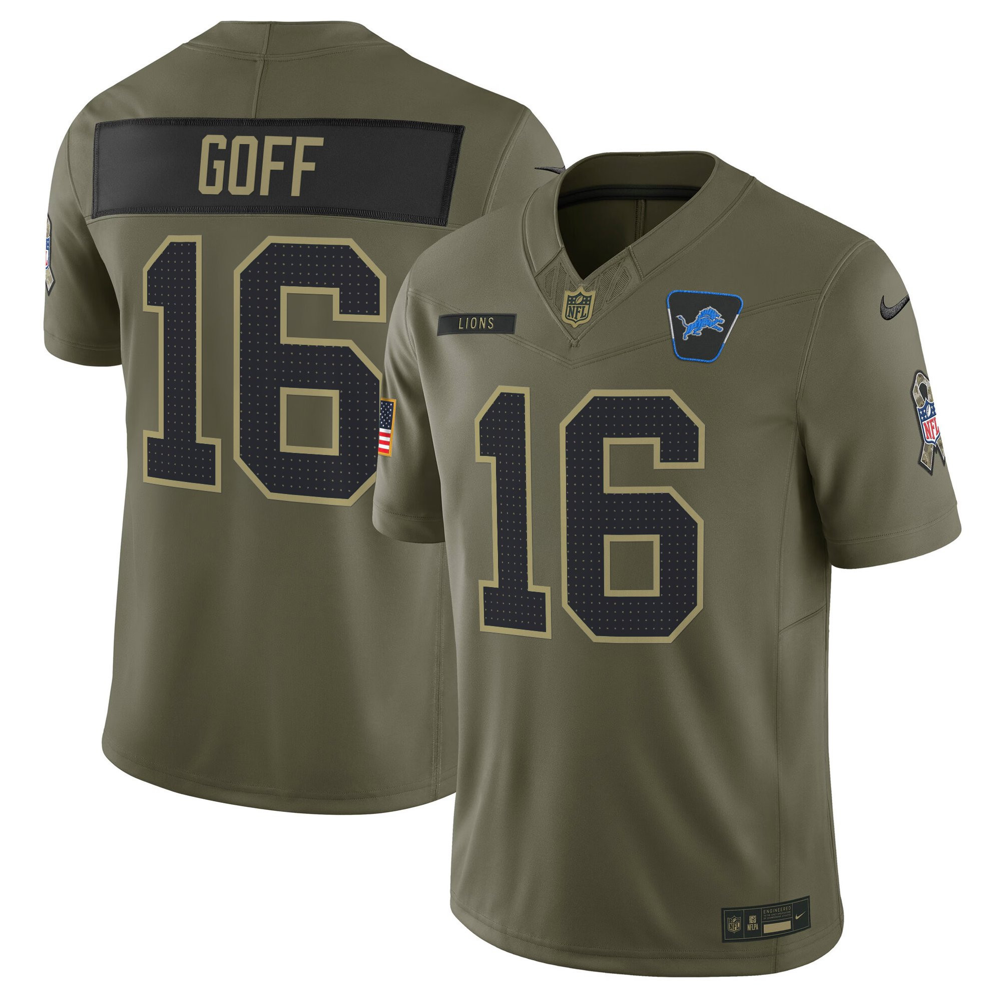 Men's Detroit Lions 2025 Salute to Service Vapor Limited Jared Goff Jersey - All Stitched