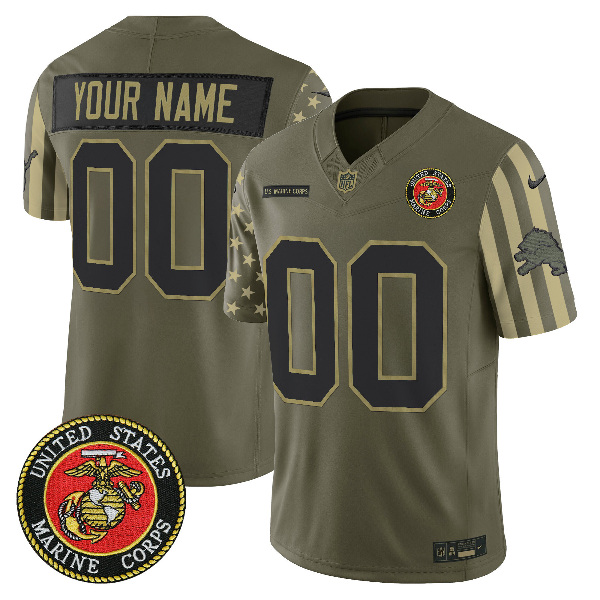 Men's Detroit Lions x U.S. Military Veteran Vapor Limited Custom Marines Jersey - All Stitched