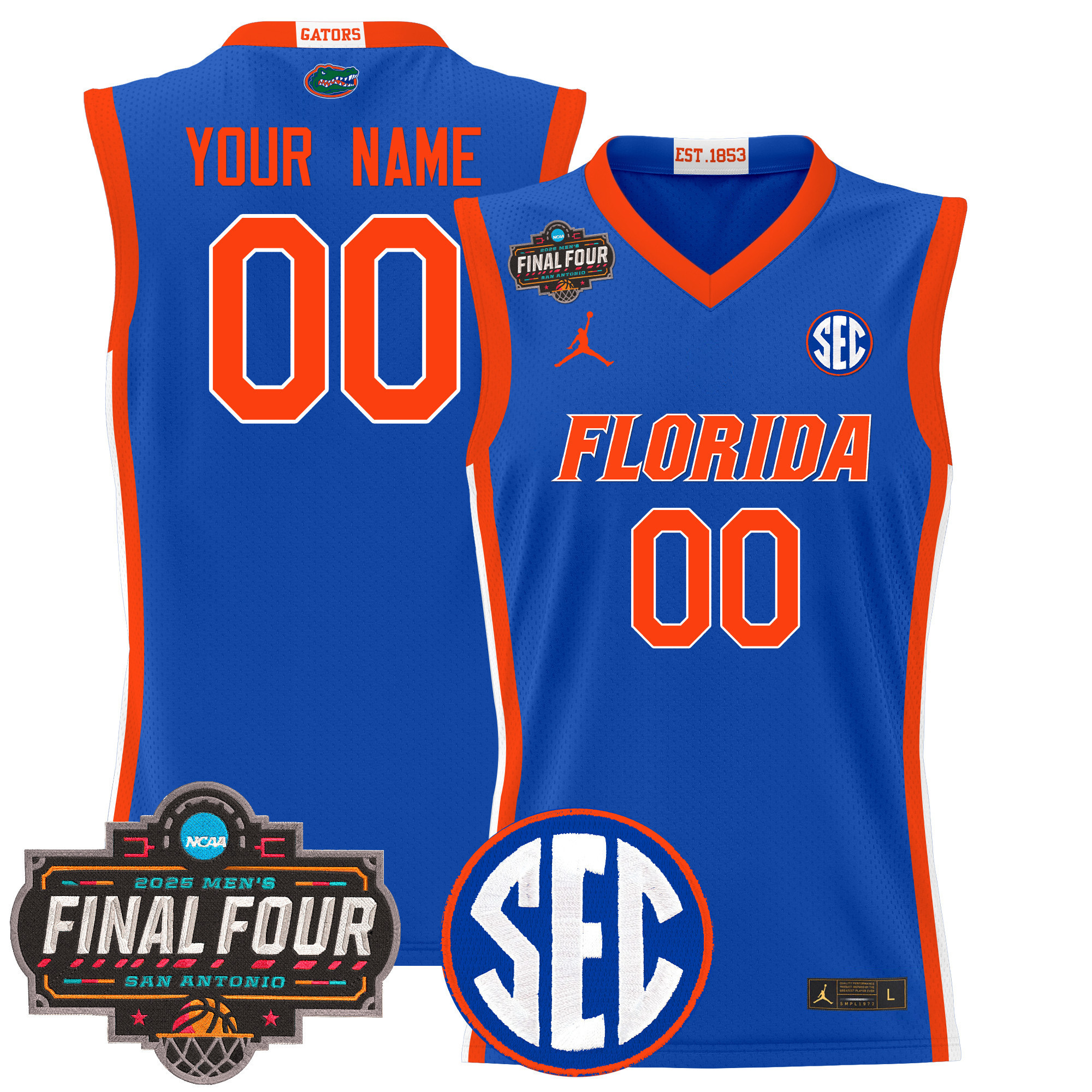 Men's Florida Gators 2025 Final Four Patch Basketball Custom Royal Jersey - All Stitched