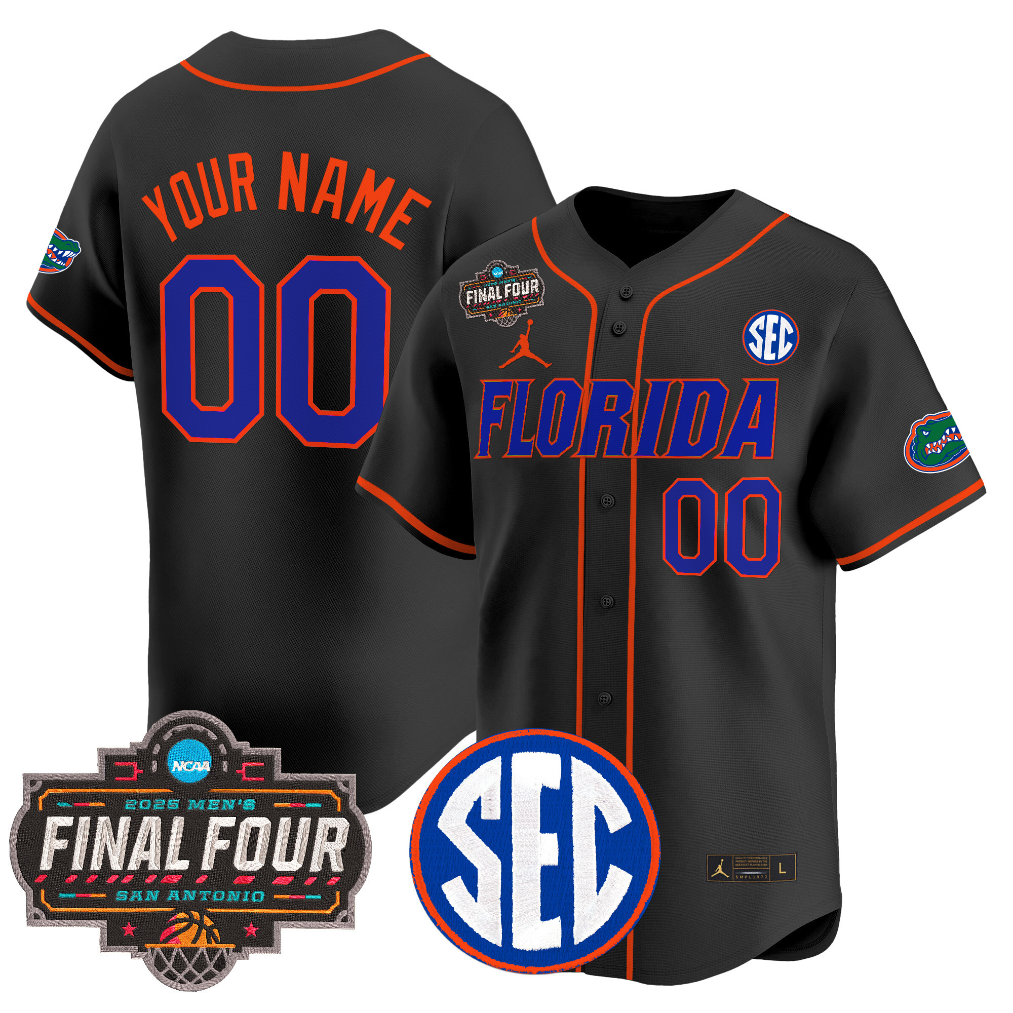 Men's Florida Gators 2025 Final Four Patch Vapor Baseball Custom Black Jersey - All Stitched
