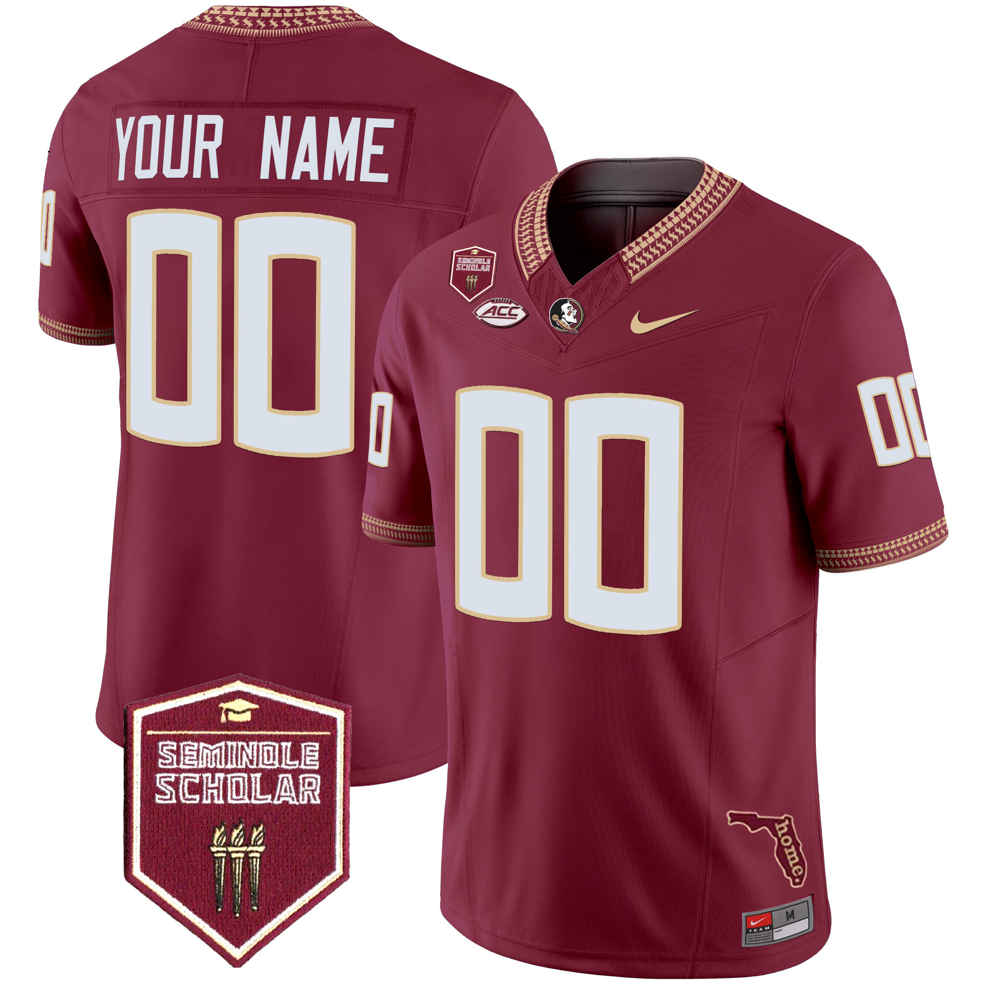 Men's Florida State Seminoles 2025 Seminole Scholar Patch Vapor Limited Custom Garnet Jersey - All Stitched