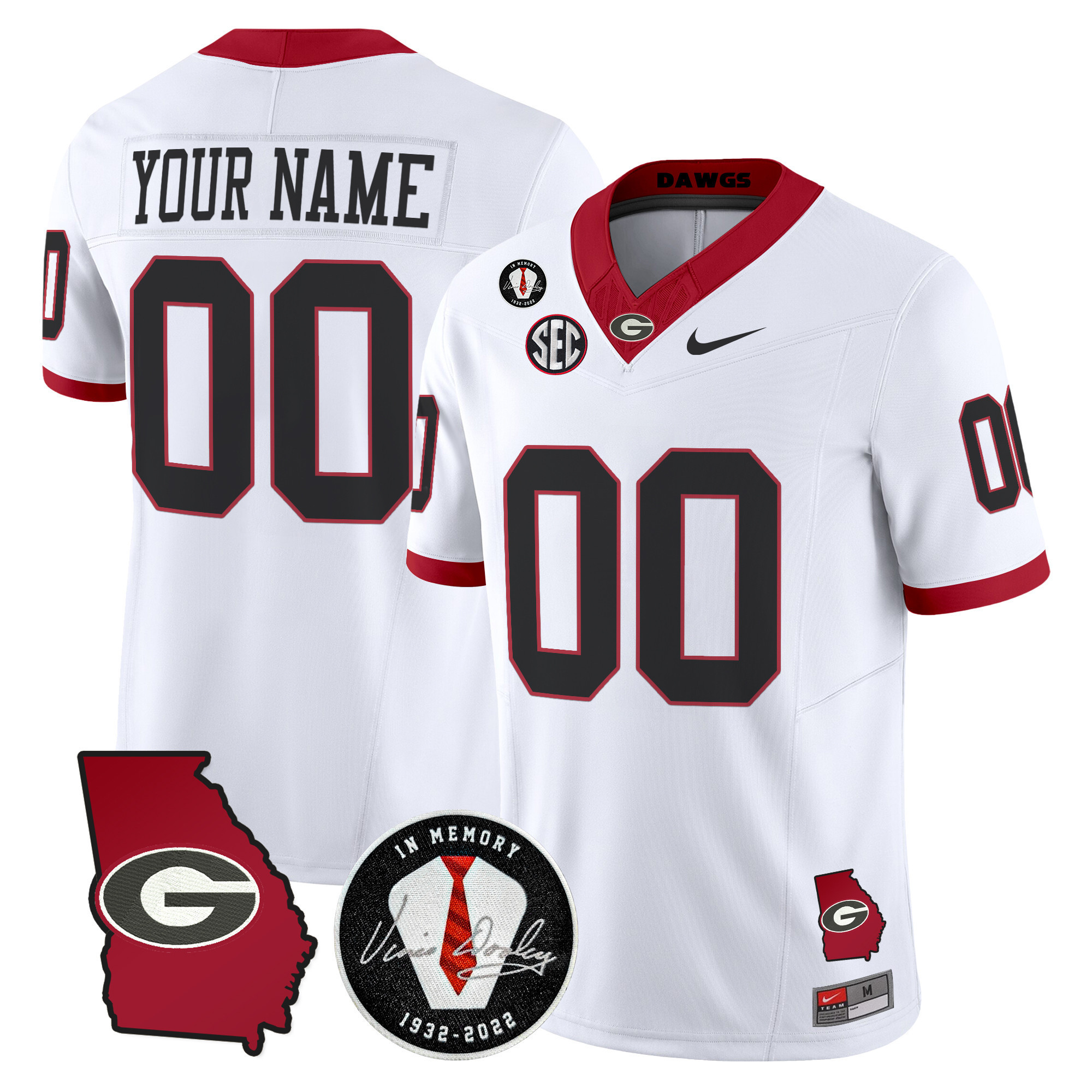 Men's Georgia Bulldogs 2025 Georgia Map & Vince Dooley Patch Vapor Limited Custom White Jersey - All Stitched