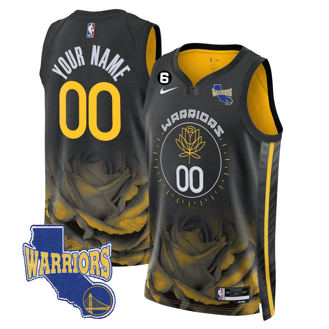 Men's Golden State Warriors 2023-24 California State Patch Custom 22-23 City Black Jersey - All Stitched