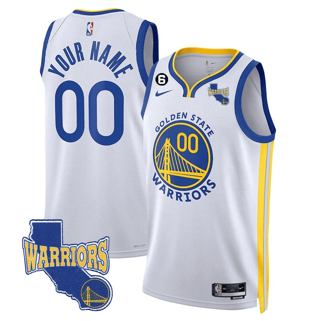 Men's Golden State Warriors 2023-24 California State Patch Custom Association White Jersey - All Stitched
