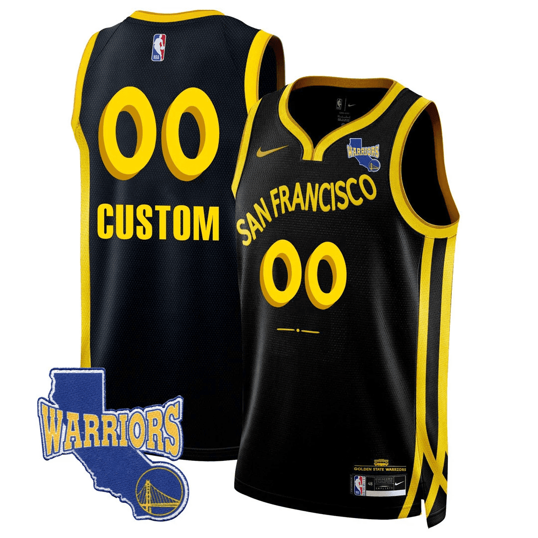 Men's Golden State Warriors 2023-24 California State Patch Custom City Black Jersey - All Stitched