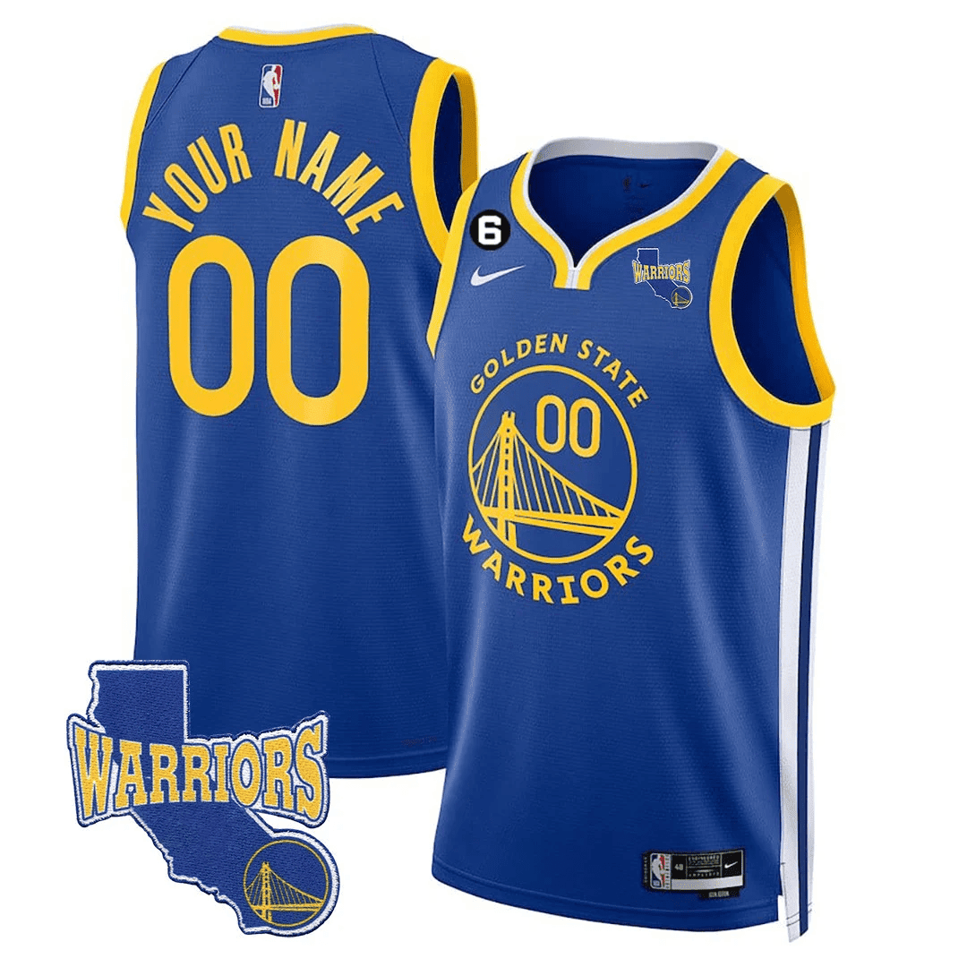 Men's Golden State Warriors 2023-24 California State Patch Custom Icon Royal Jersey - All Stitched