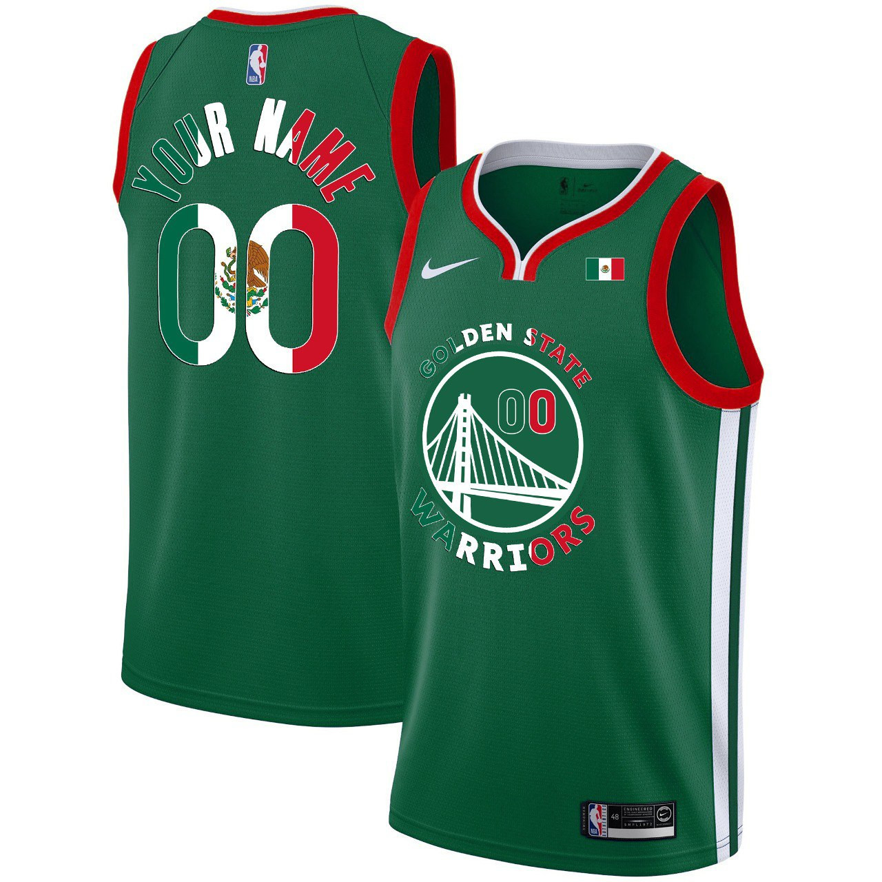 Men's Golden State Warriors Mexico Green Custom Green Jersey - All Stitched