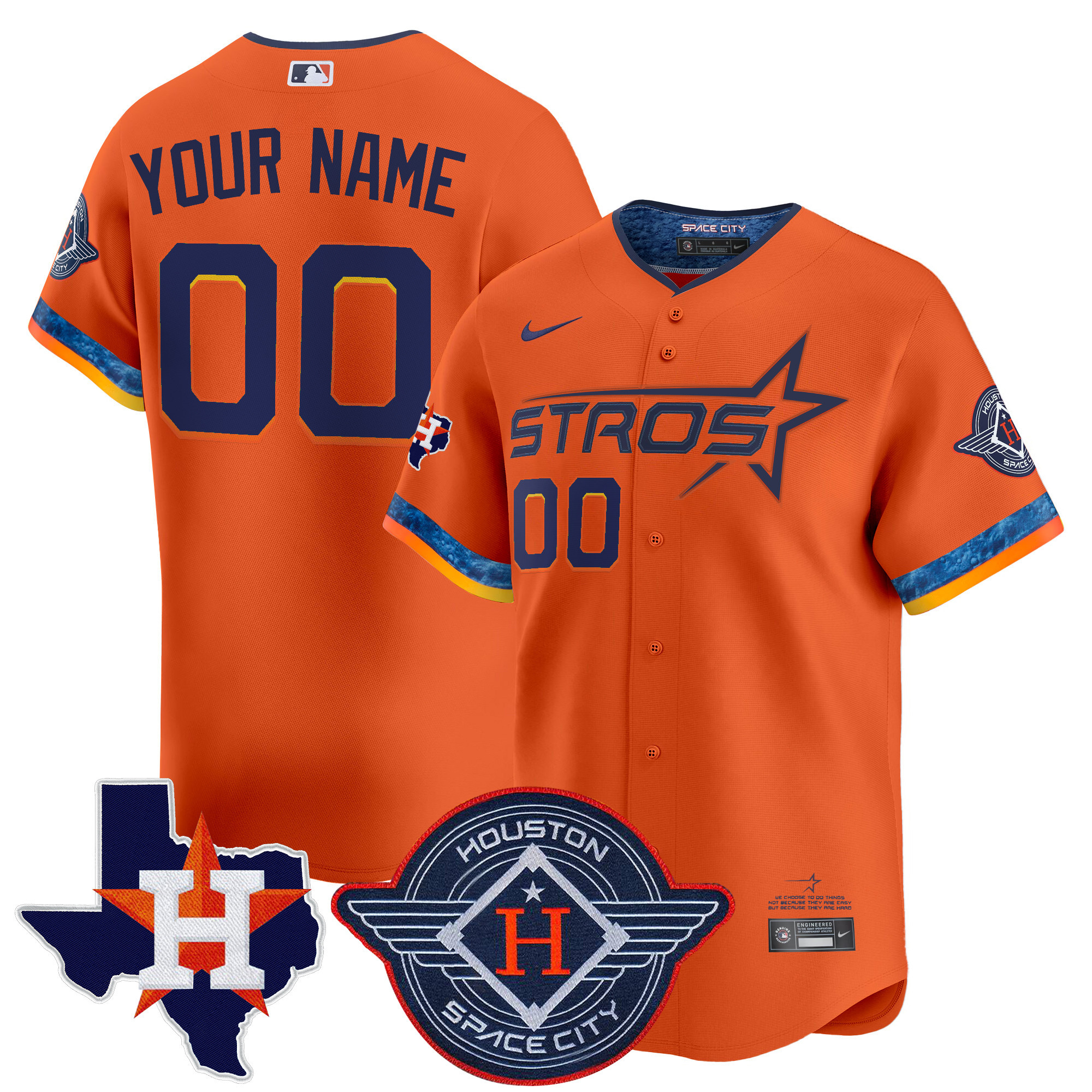 Men's Houston Astros 2025 City Connect Texas Patch Vapor Premier Limited Custom Orange Jersey - All Stitched