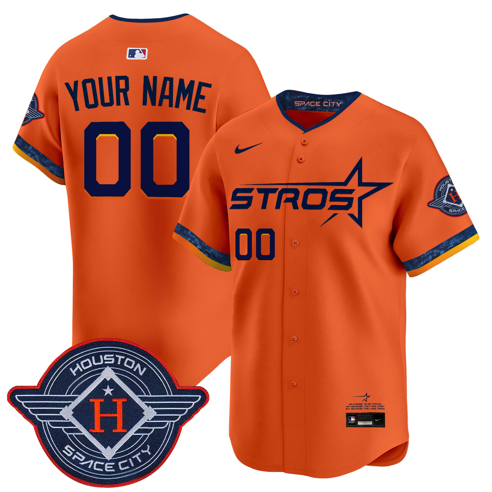 Men's Houston Astros 2025 City Connect Vapor Premier Limited Custom Orange Jersey - All Stitched