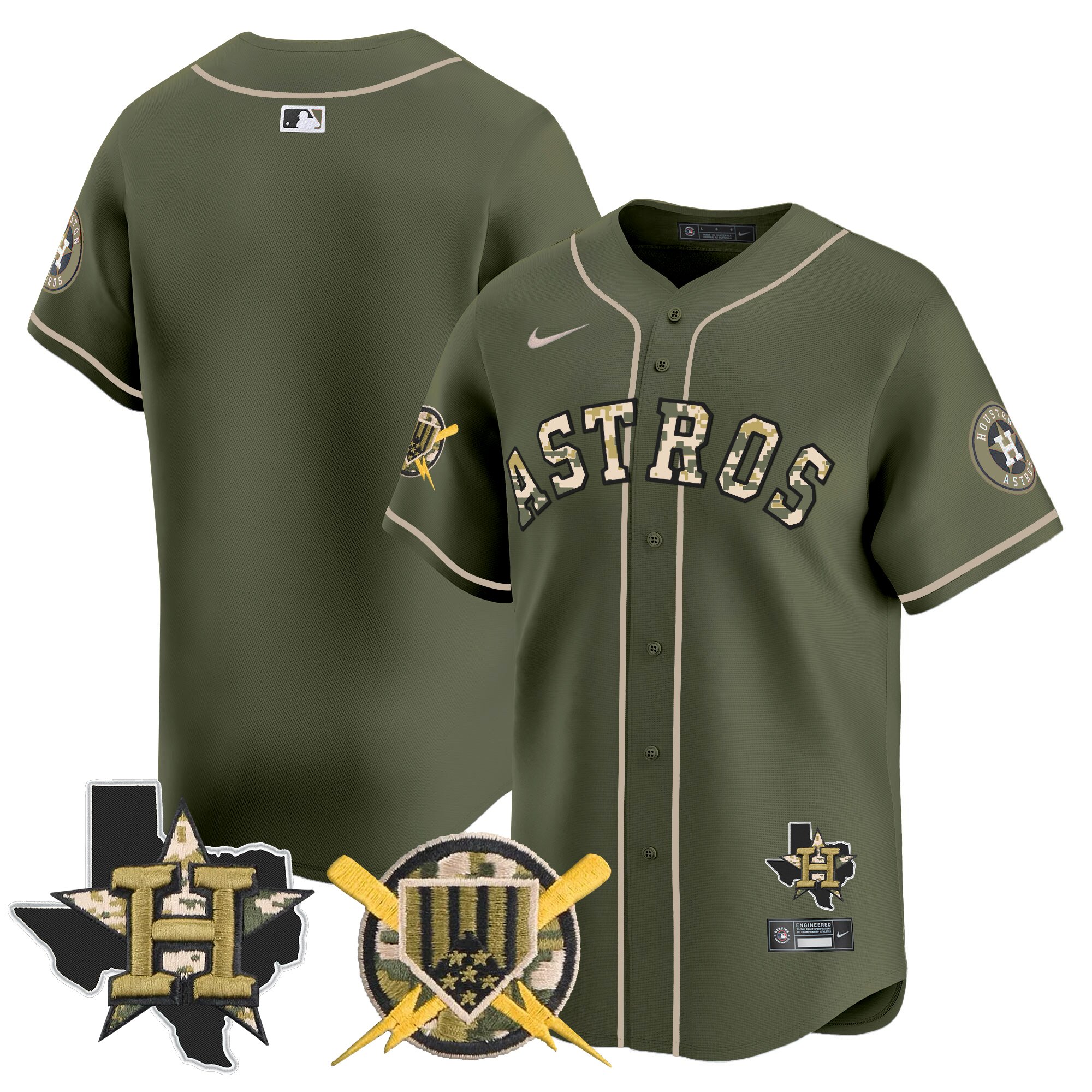 Men's Houston Astros Armed Forces Day Vapor Premier Limited Green Jersey V2 - All Stitched