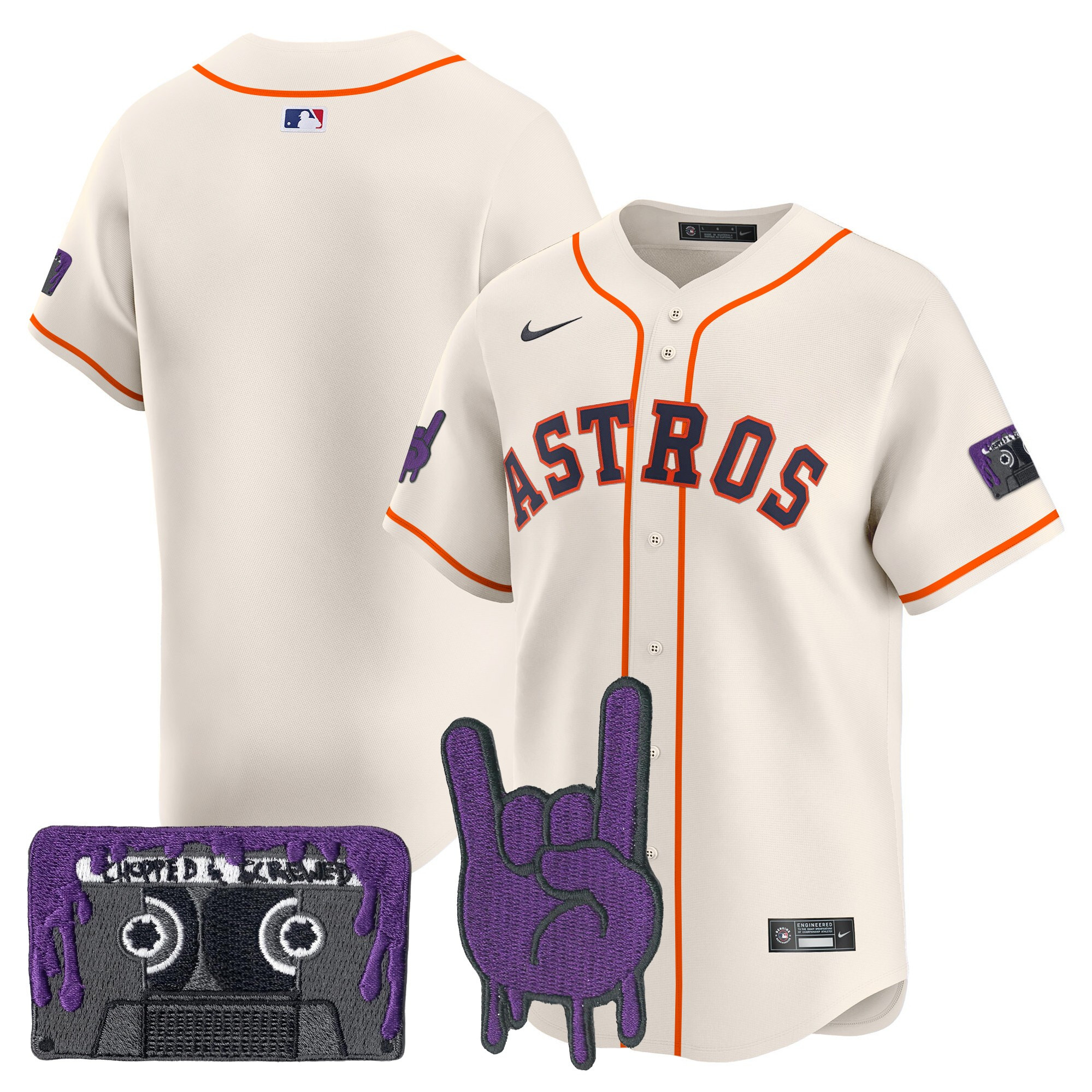 Men's Houston Astros DJ Screw Patch Vapor Premier Limited Cream Jersey - All Stitched