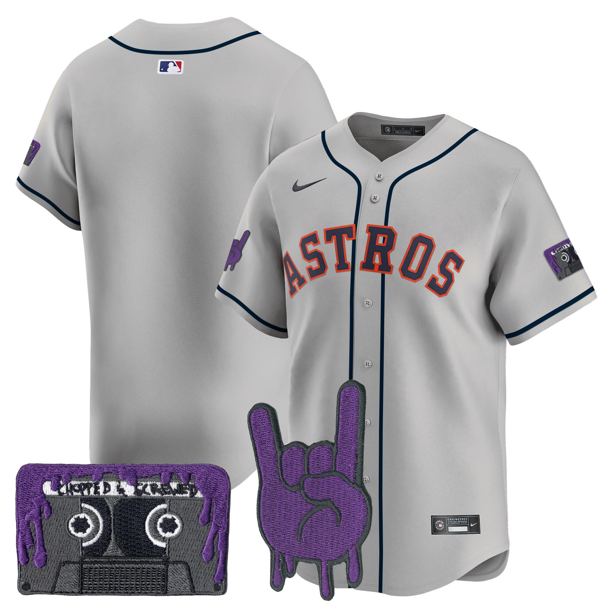 Men's Houston Astros DJ Screw Patch Vapor Premier Limited Gray Jersey - All Stitched