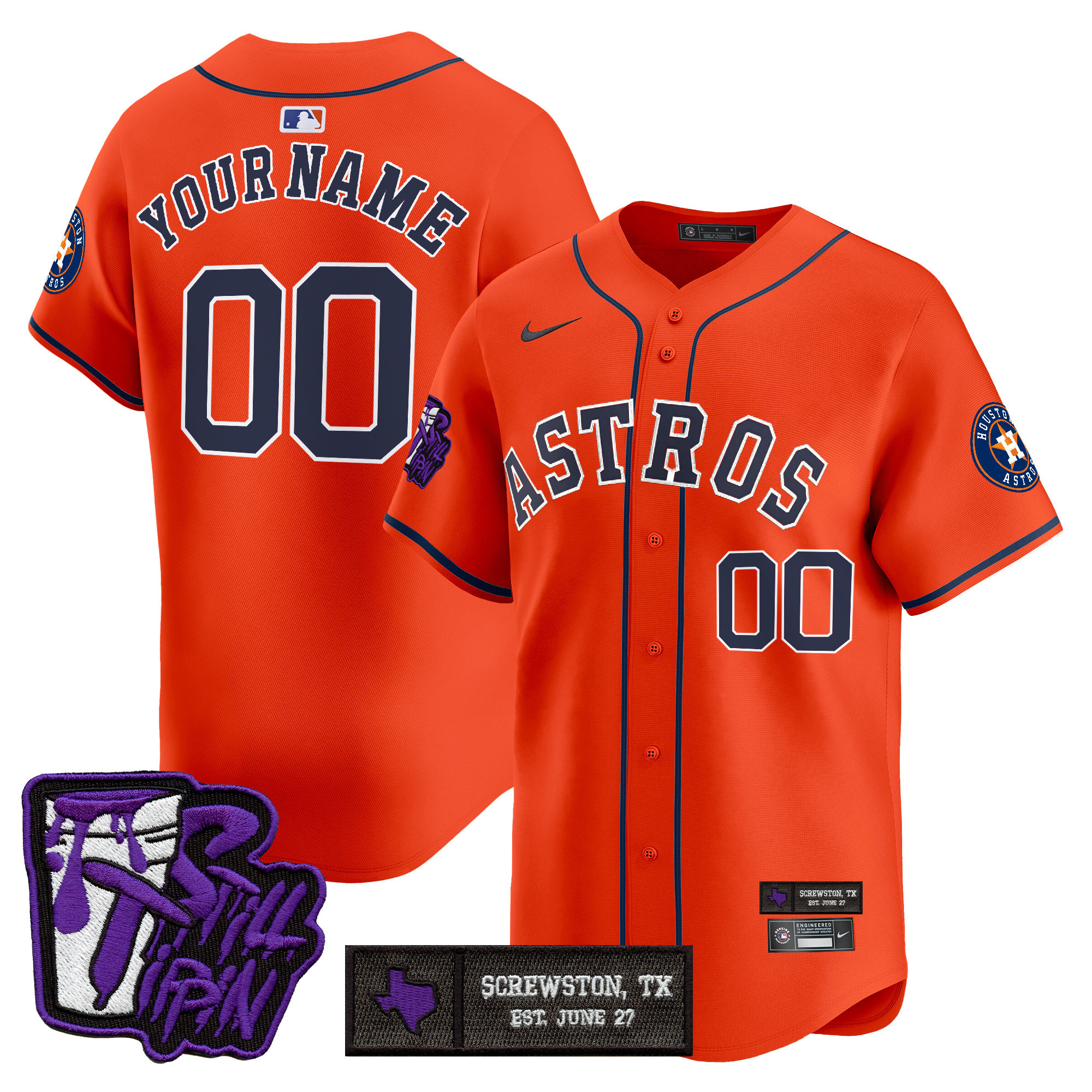 Men's Houston Astros DJ Screw Still Tippin Purple Patch Vapor Premier Limited Custom Orange Jersey - Stitched
