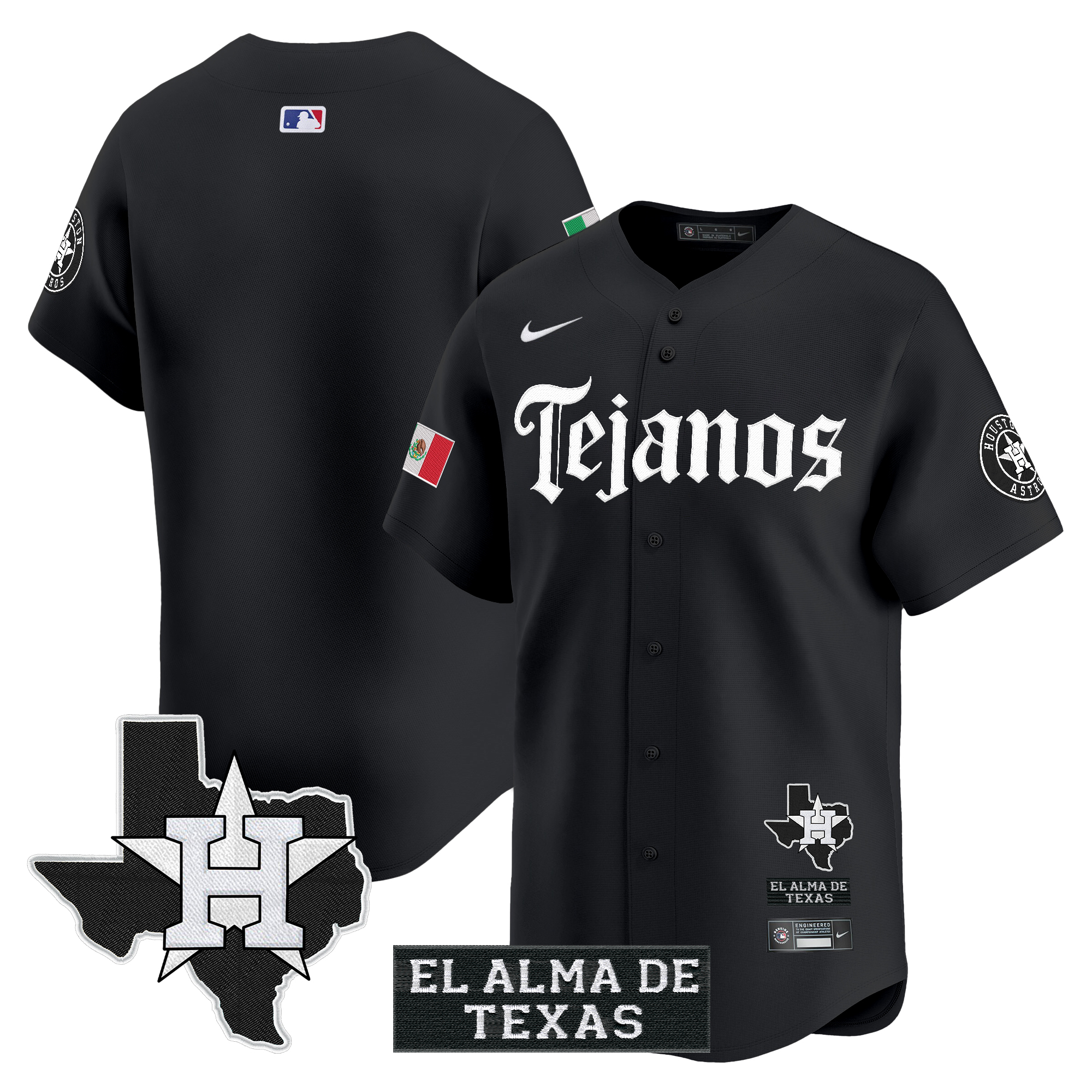 Men's Houston Astros Mexico Tejano Barrio Style Vapor Premier Limited Black Jersey - All Stitched