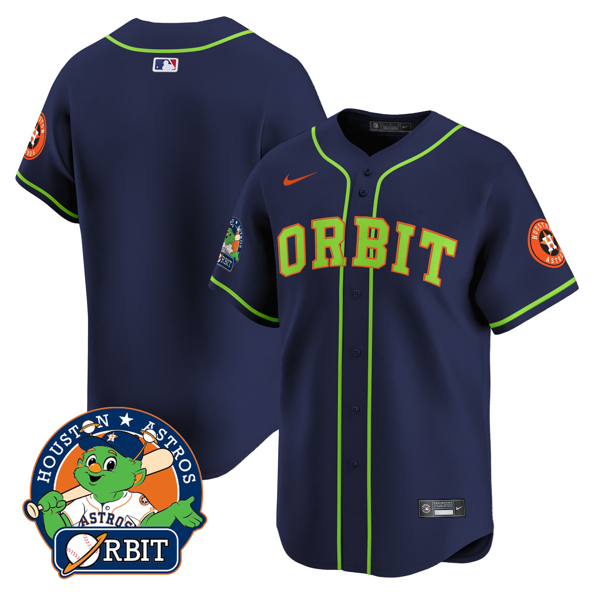 Men's Houston Astros Orbit Patch Vapor Premier Limited Navy Orbit Jersey - All Stitched