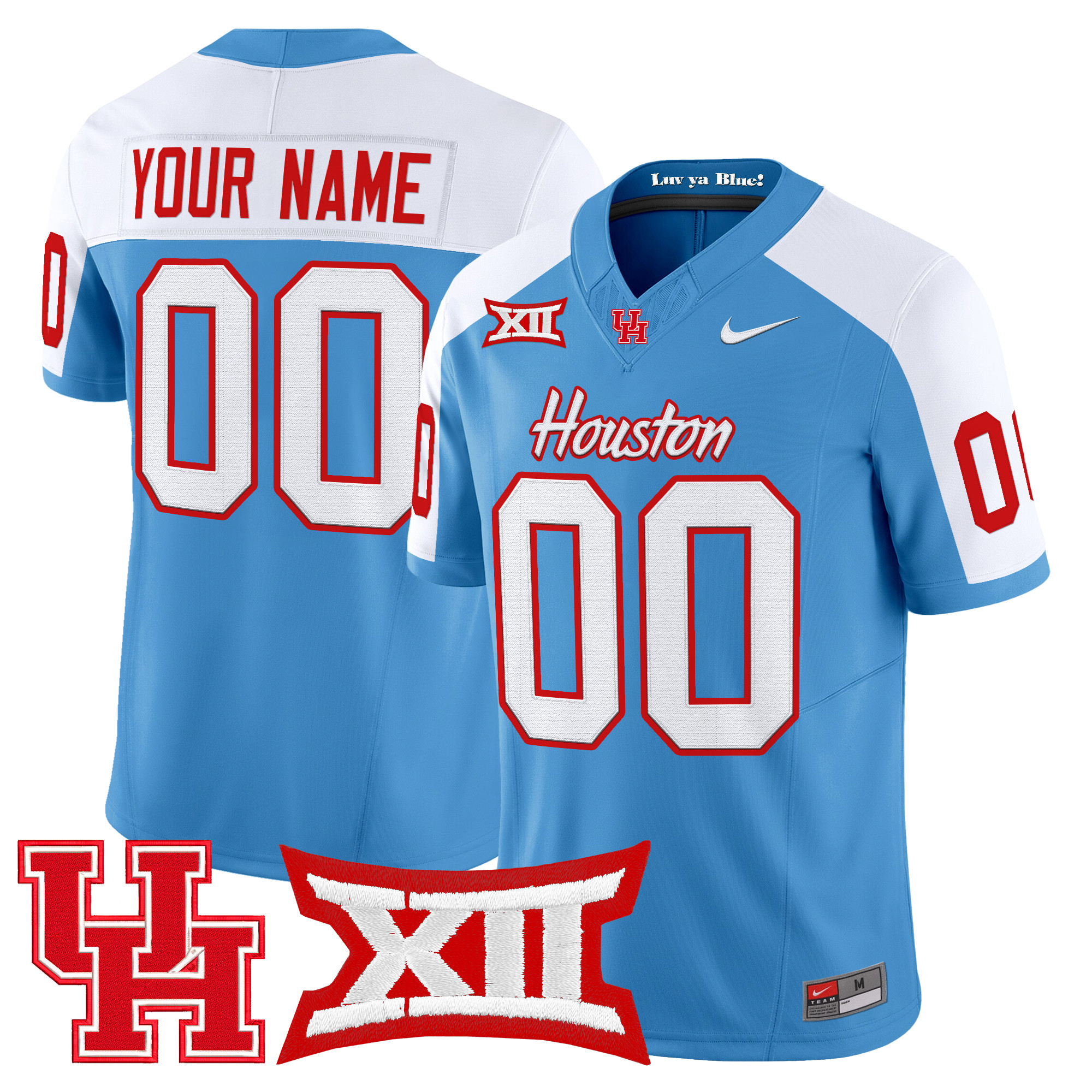 Men's Houston Cougars 2025 Vapor Limited Custom Blue Alternate Jersey - All Stitched
