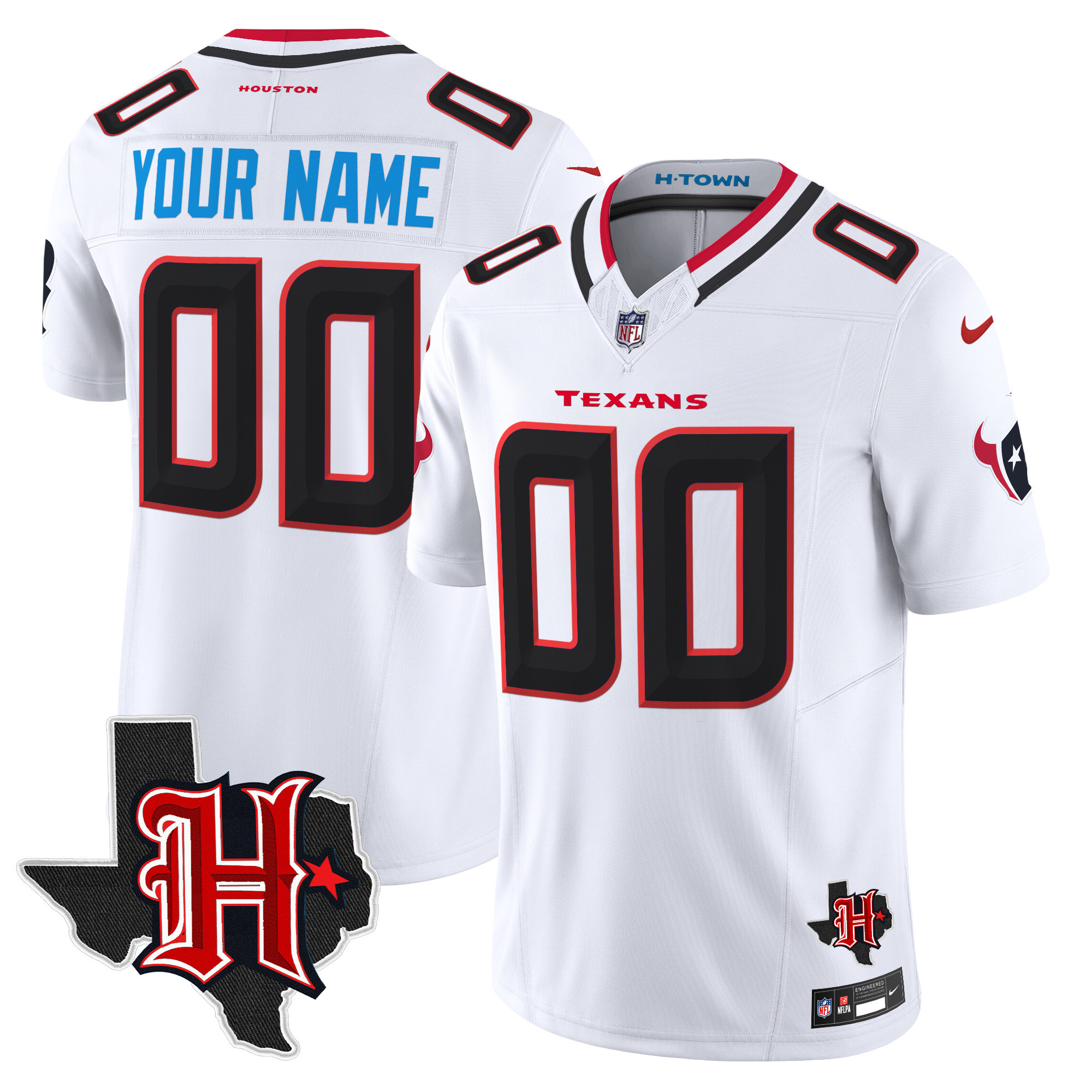 Men's Houston Texans 2024 Texas Patch Vapor Limited Custom White Jersey V5 - All Stitched