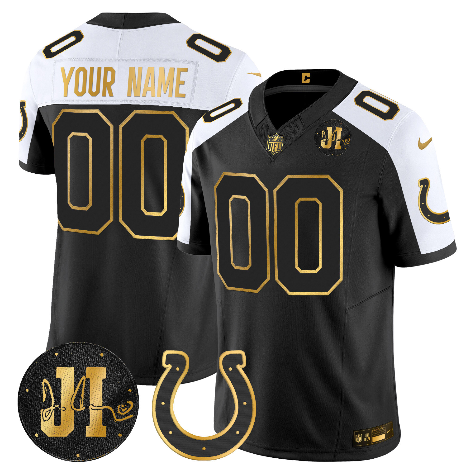 Men's Indianapolis Colts 2025 Jim Irsay Patch Gold Vapor Limited Custom Alternate Jersey - All Stitched