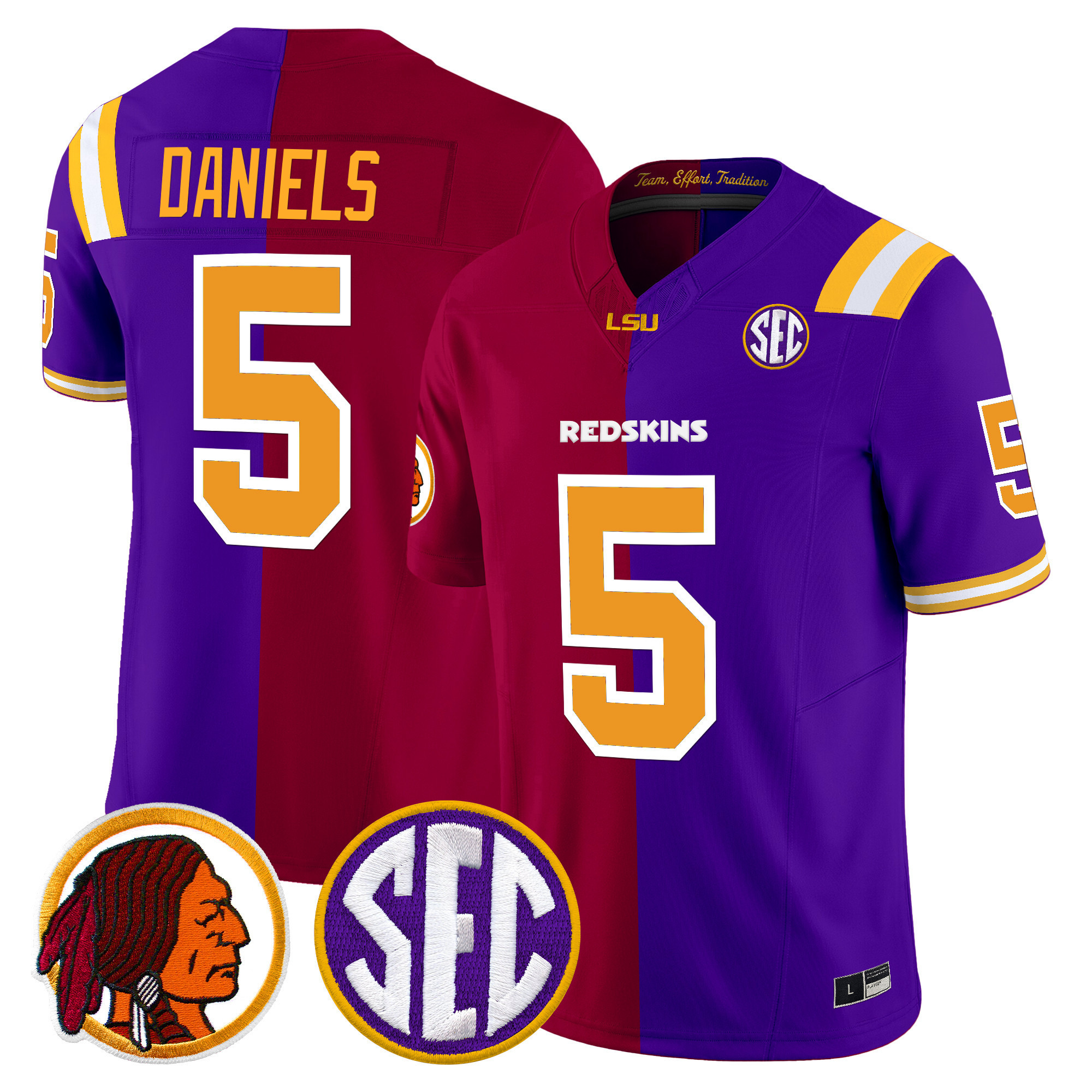 Men's Jayden Daniels Washington Commanders Split Vapor Limited Redskins-LSU Jersey - All Stitched