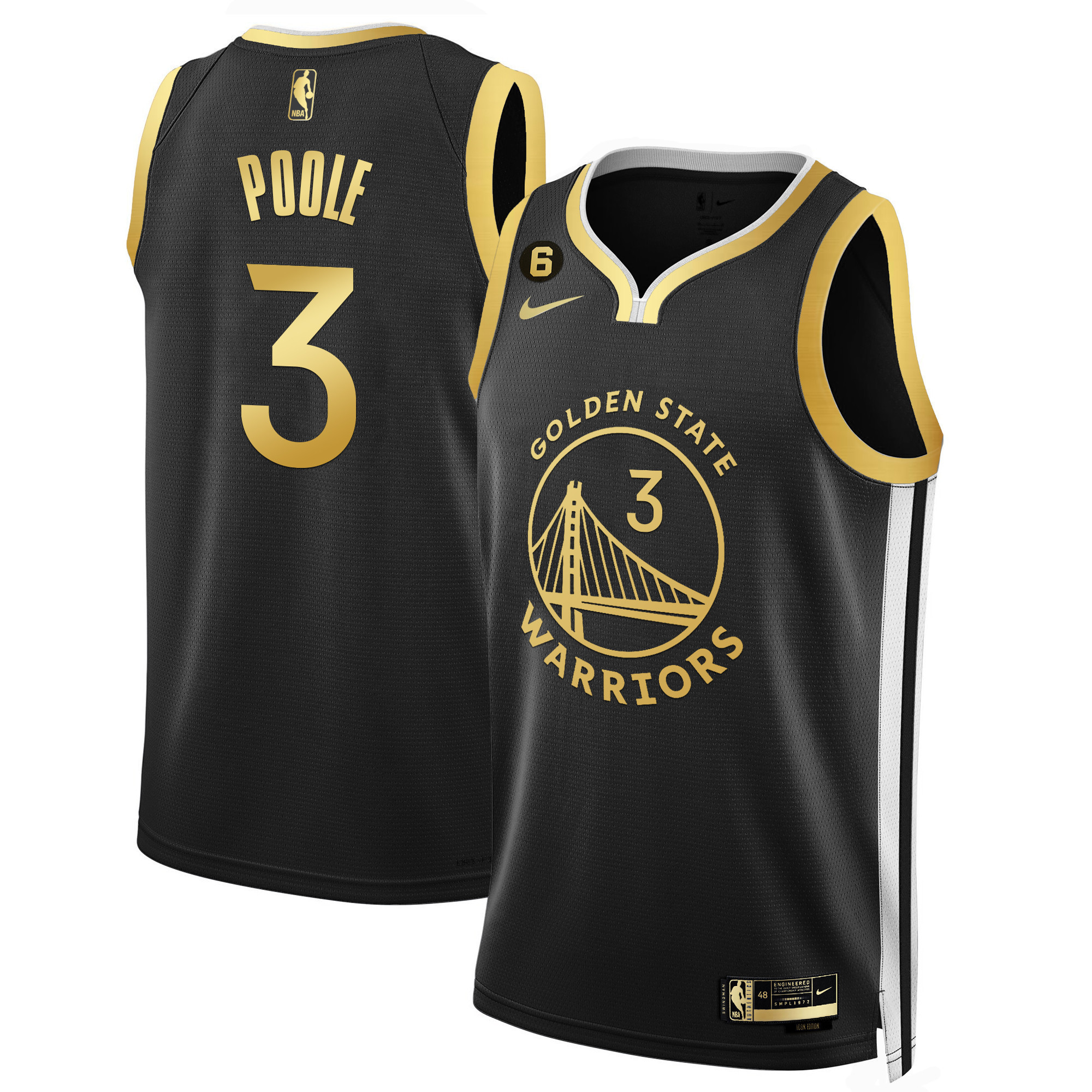 Men's Jordan Poole Golden State Warriors Icon Black Gold Jersey - All Stitched