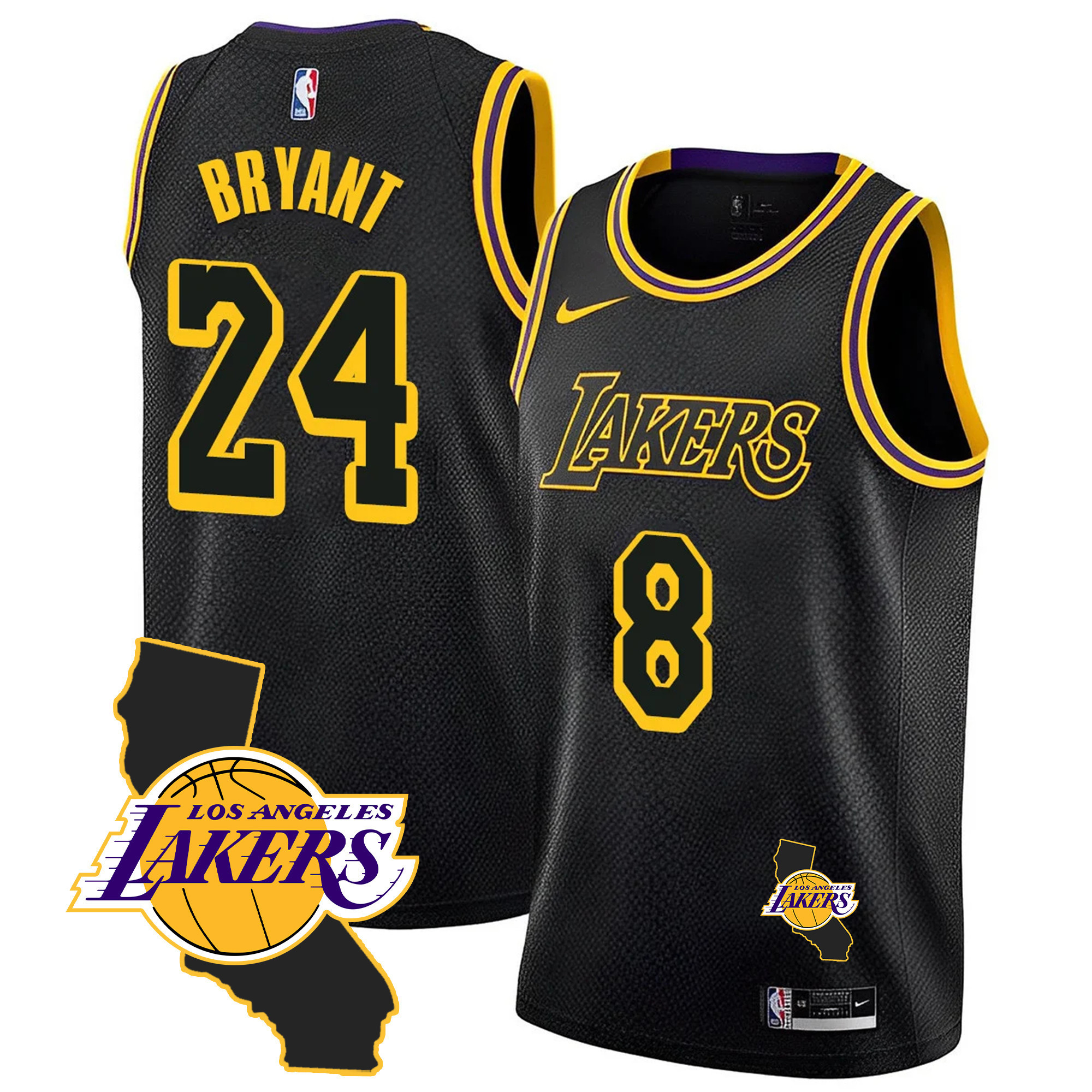 Men's Kobe Bryant Los Angeles Lakers Black Mamba Black Mamba Jersey - California Patch - All Stitched