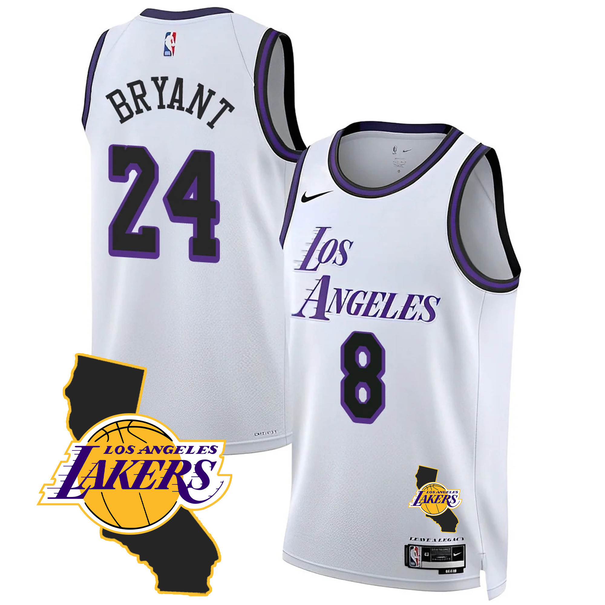 Men's Kobe Bryant Los Angeles Lakers Black Mamba City Jersey - California Patch - All Stitched