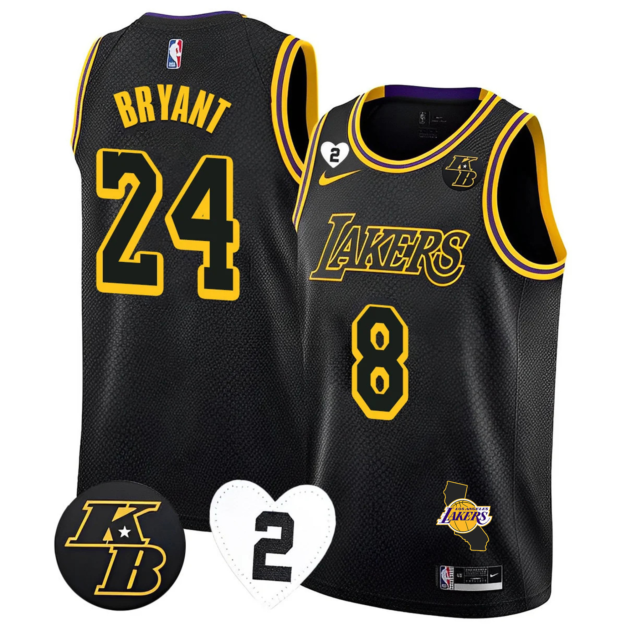 Men's Kobe Bryant Los Angeles Lakers Black Mamba Kobe & GiGi Jersey - California Patch - All Stitched