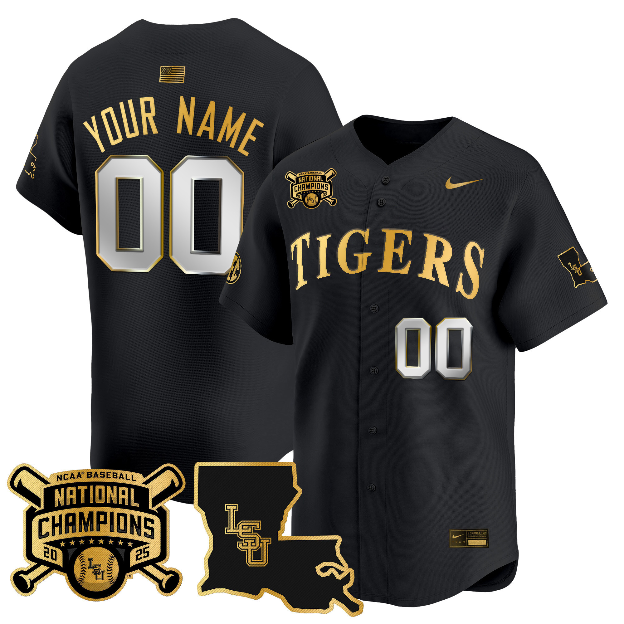 Men's LSU Tigers 2025 College World Series Champions Gold Vapor Premier Limited Custom Black Gold Jersey - All Stitched