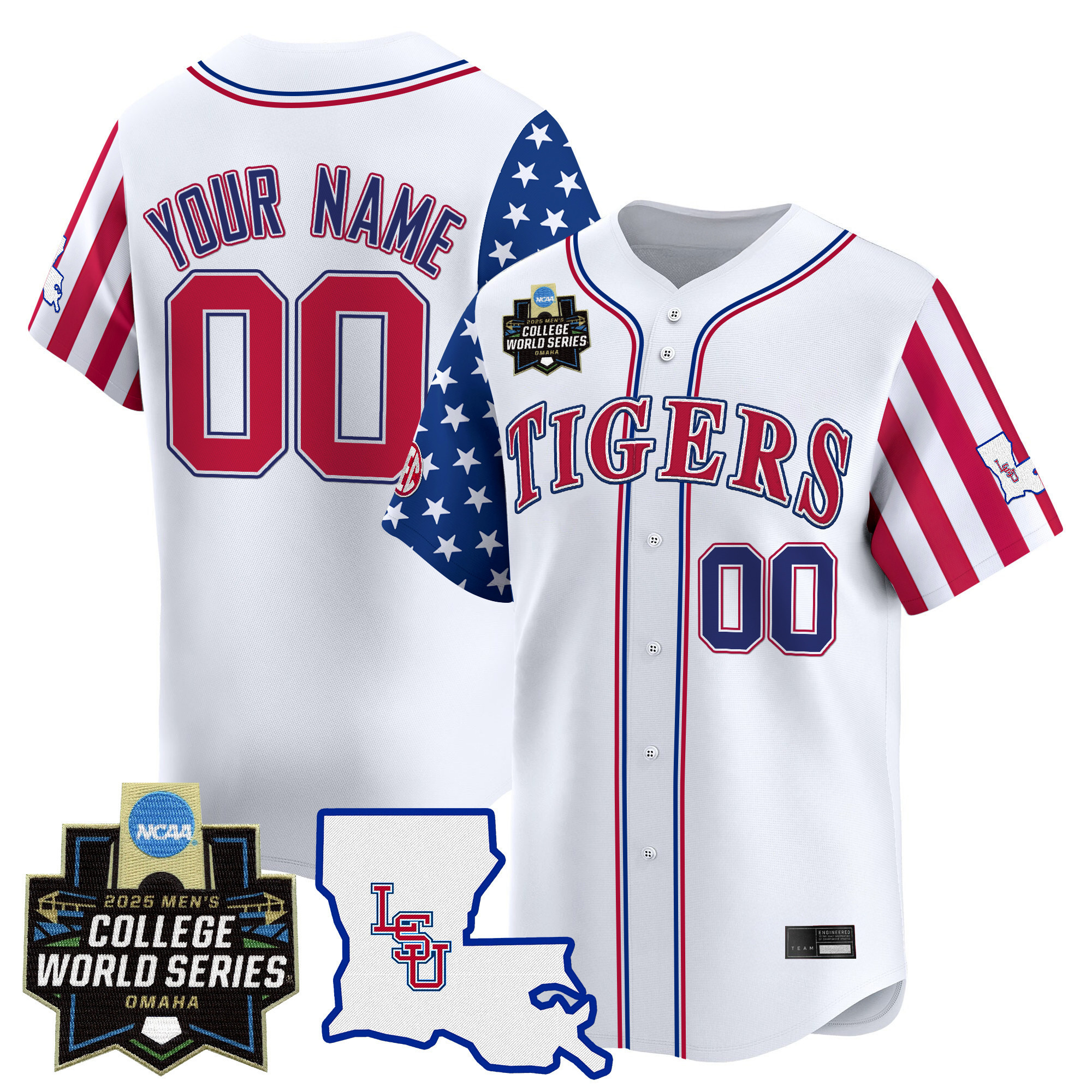 Men's LSU Tigers 2025 Independence Day Vapor Premier Limited White Jersey - World Series Custom Patch - All Stitched