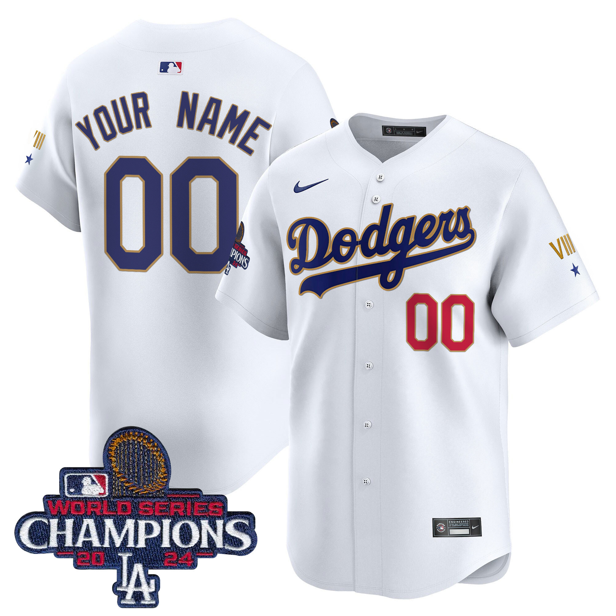 Men's Los Angeles Dodgers 2024 World Series Champions Gold Trim Vapor Premier Limited Custom White Jersey - All Stitched