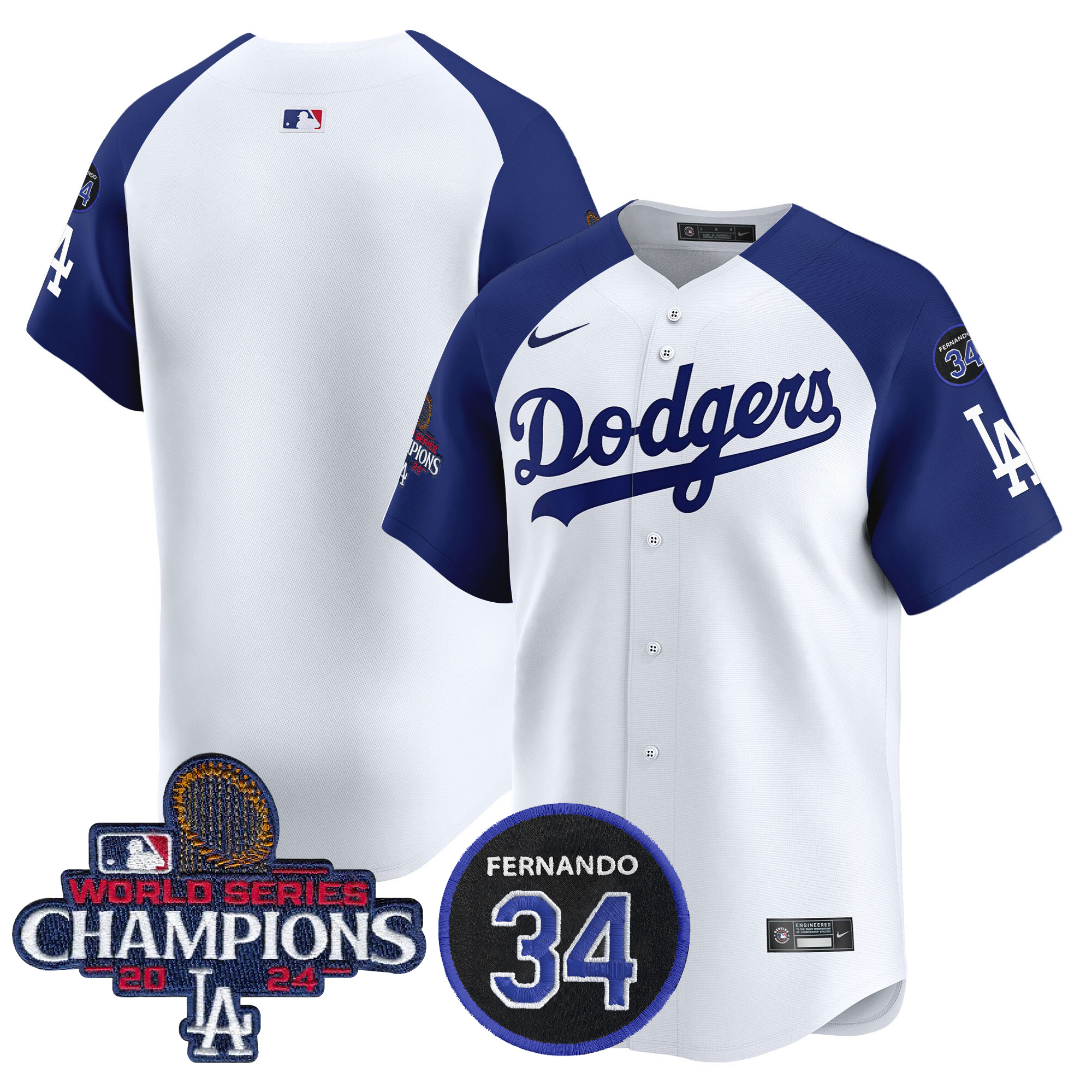Men's Los Angeles Dodgers 2024 World Series Champions Patch Vapor Premier Limited Alternate White Jersey V2 - All Stitched