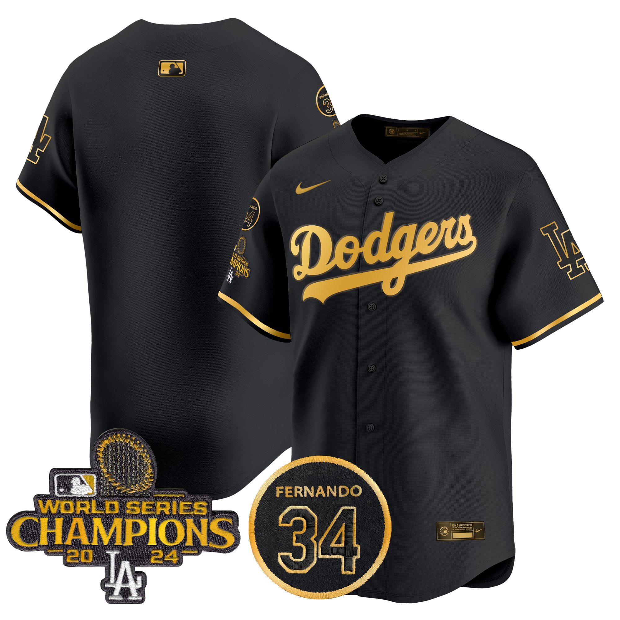 Men's Los Angeles Dodgers 2025 #34 Fernando Patch Gold Vapor Premier Limited Black Gold Jersey - All Stitched