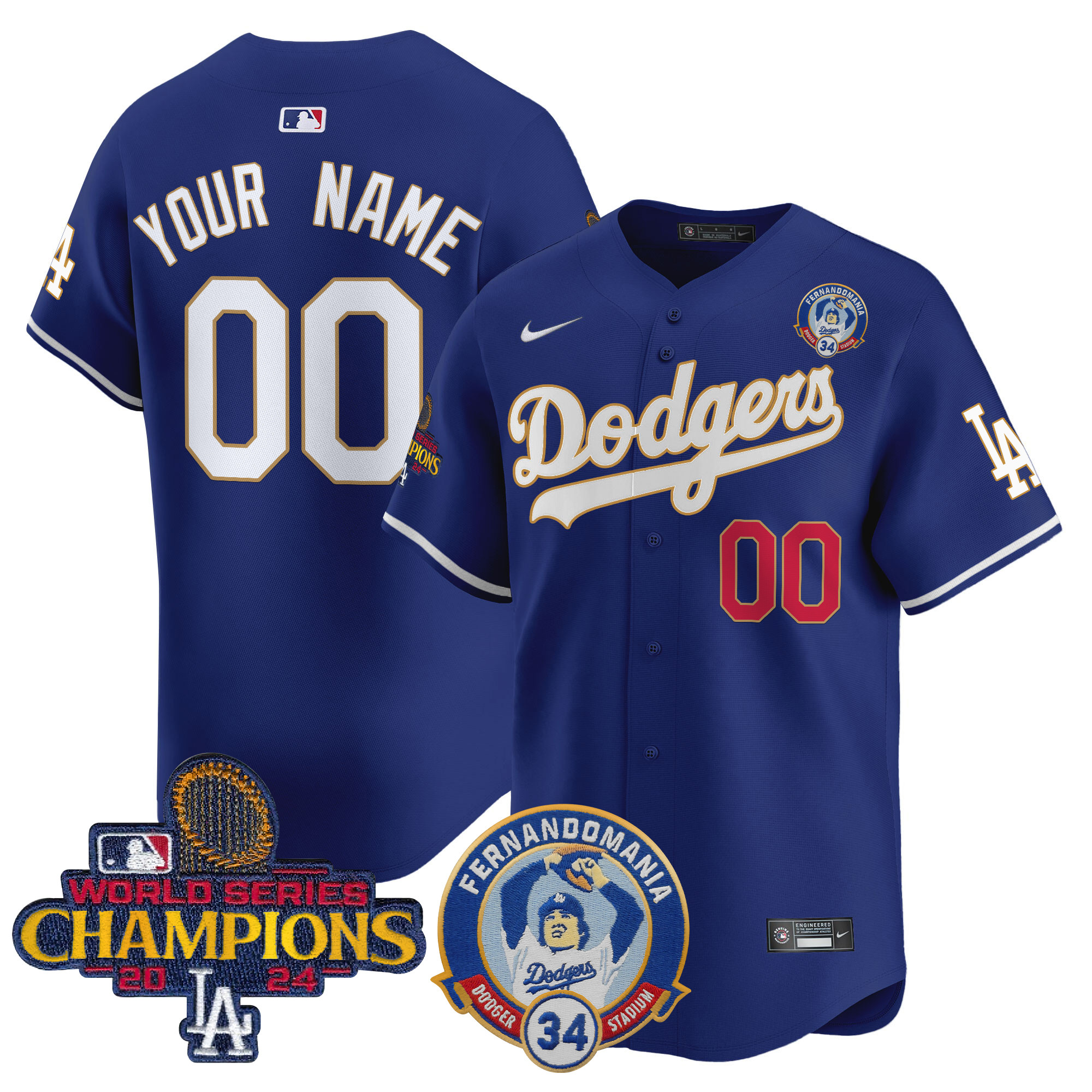 Men's Los Angeles Dodgers Fernando & 2024 World Series Champions Patch Vapor Premier Limited Custom Royal Jersey - All Stitched
