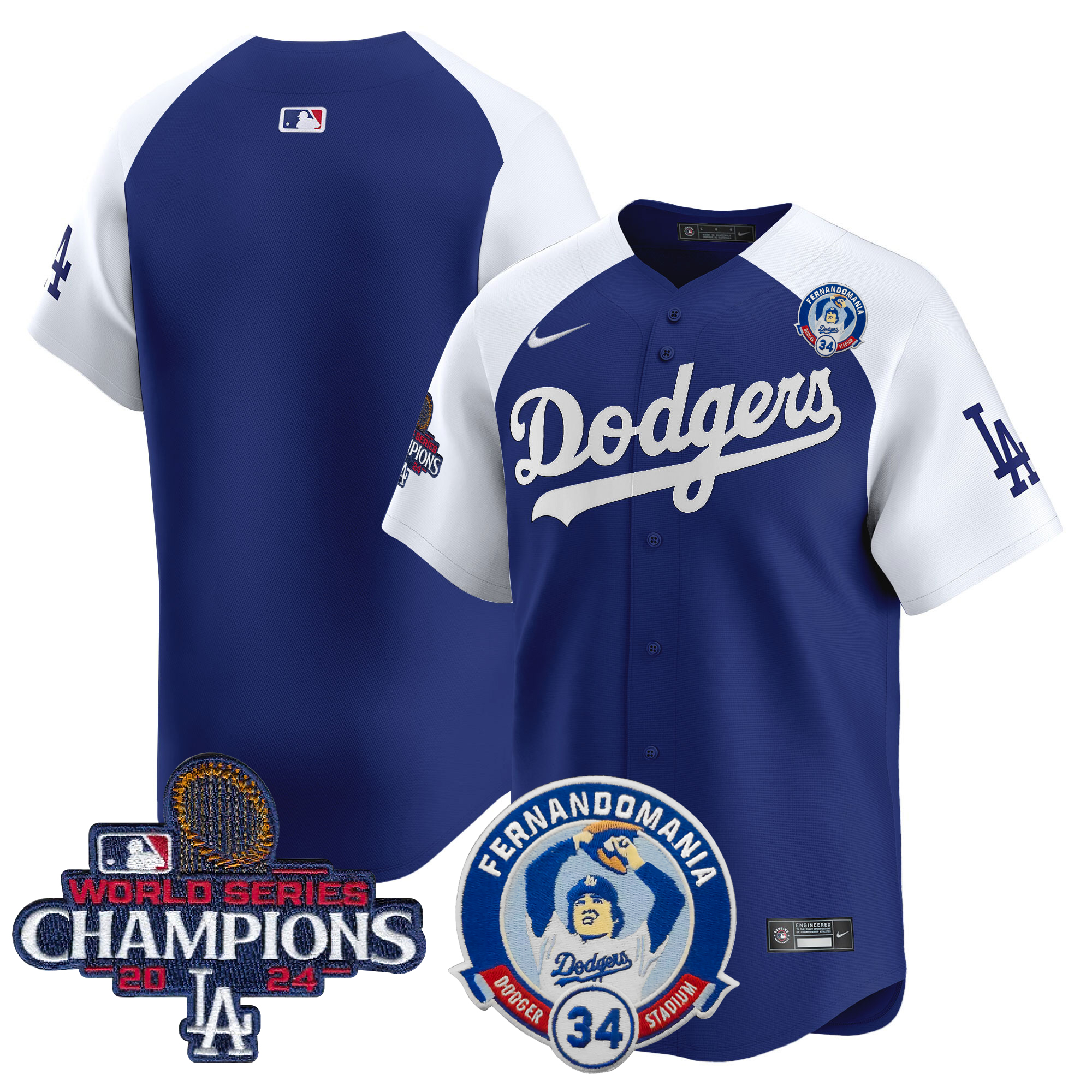 Men's Los Angeles Dodgers Fernando & 2024 World Series Champions Patch Vapor Premier Limited Alternate Royal Jersey V2 - All Stitched
