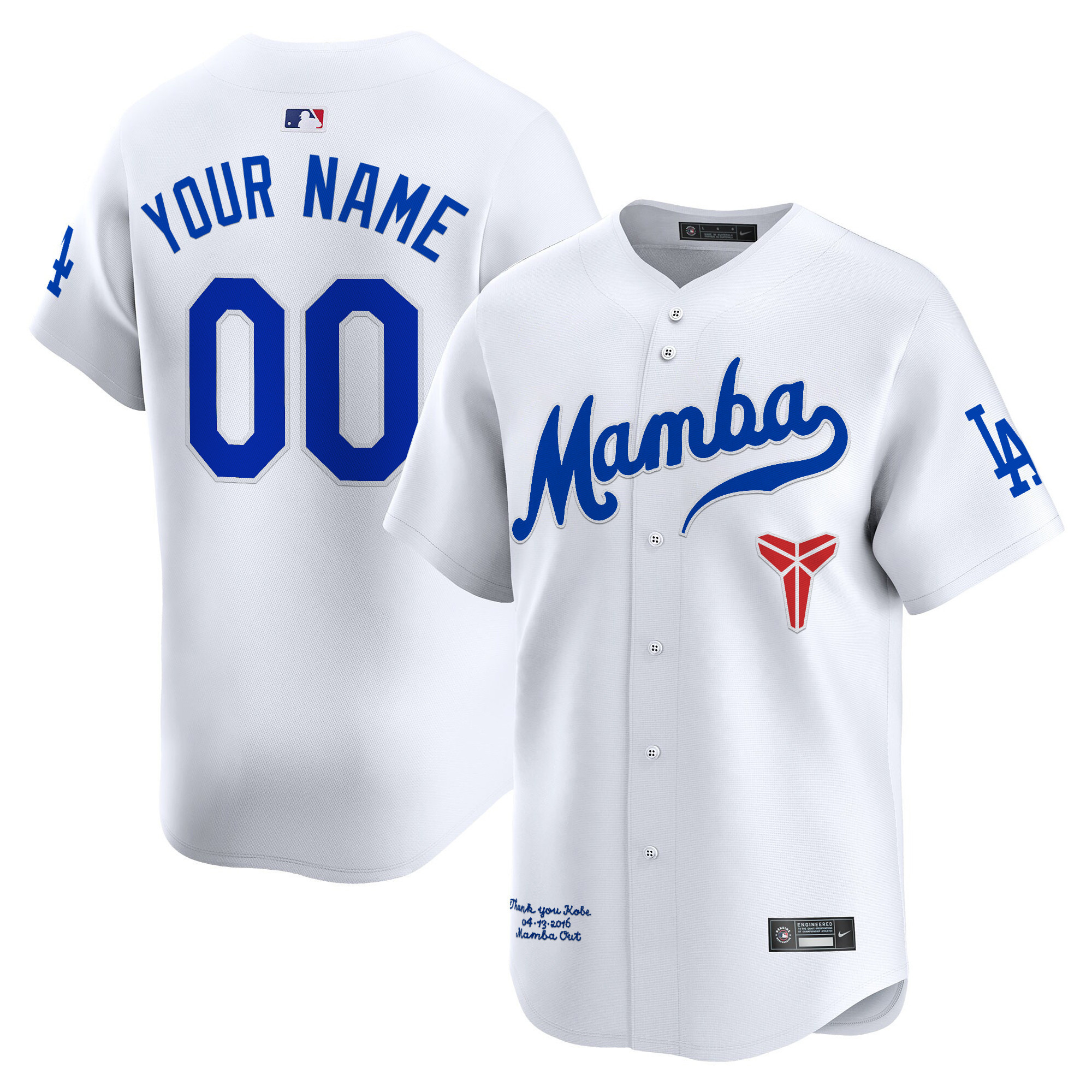 Men's Los Angeles Dodgers Kobe Bryant Mamba Vapor Premier Limited Custom White Jersey - All Stitched