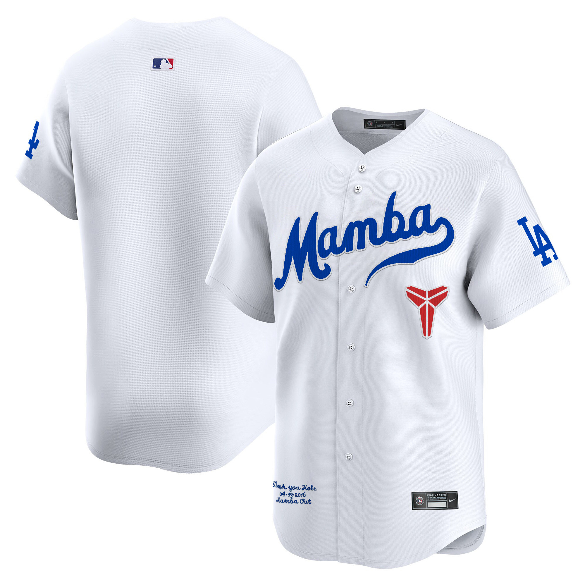 Men's Los Angeles Dodgers Kobe Bryant Mamba Vapor Premier Limited White Jersey - All Stitched