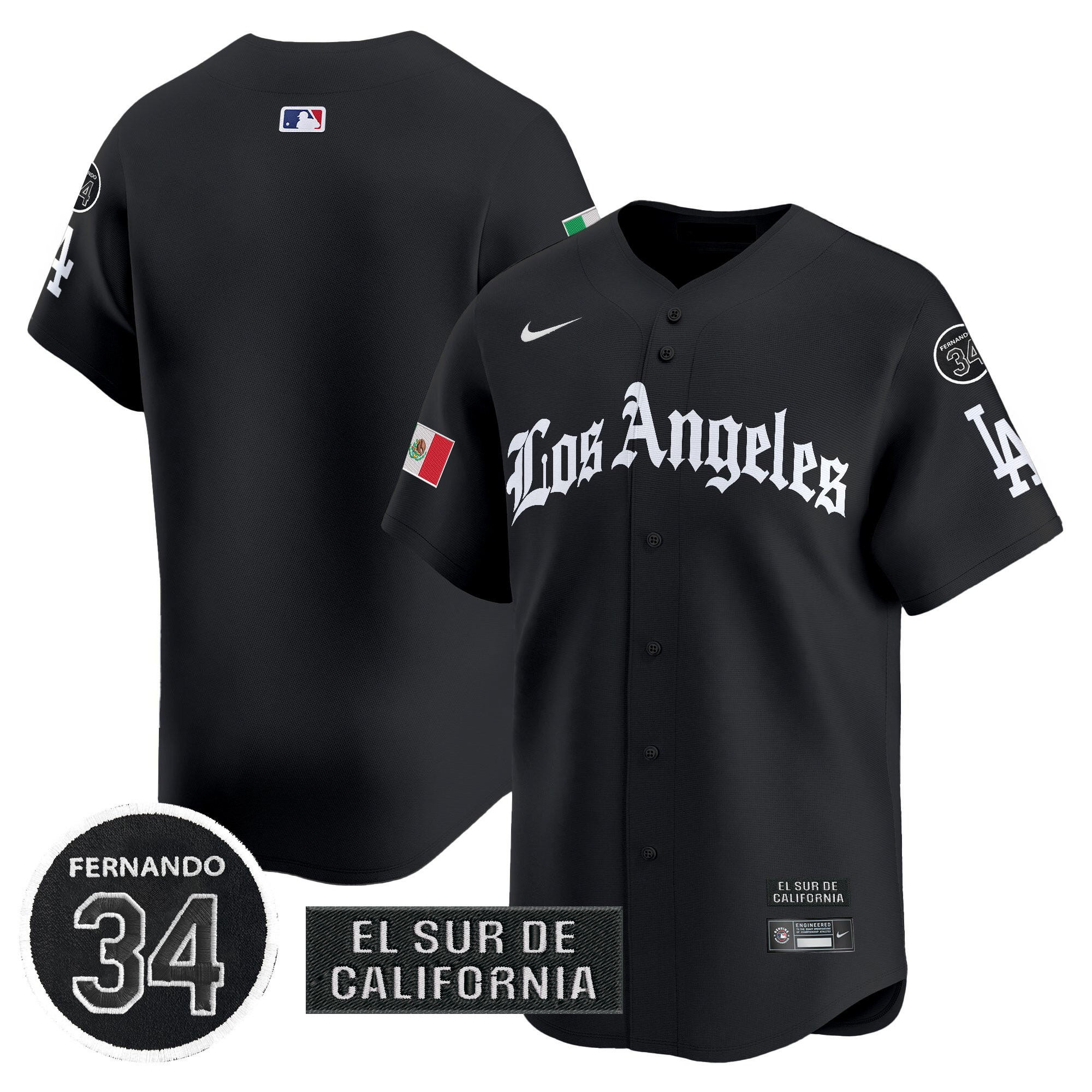 Men's Los Angeles Dodgers Mexico 2025 LA Gothic Style Vapor Premier Limited Black Jersey - All Stitched