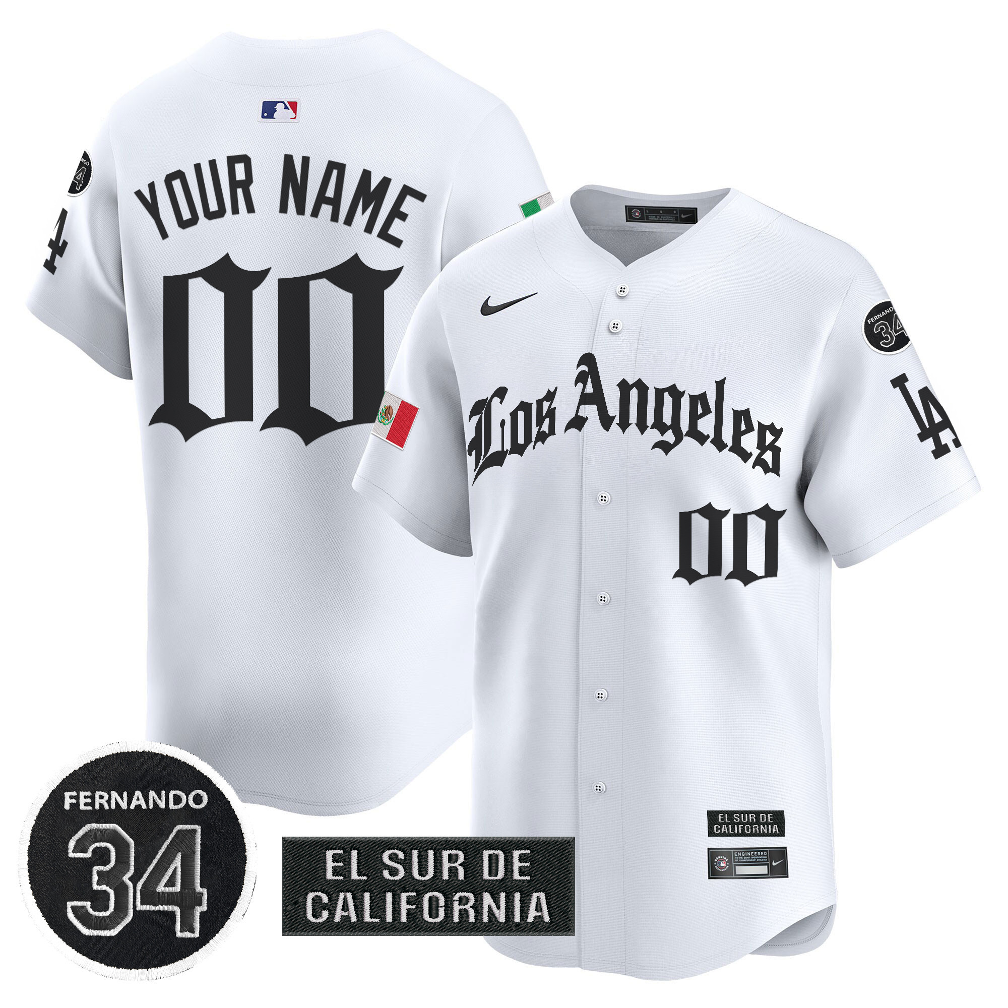 Men's Los Angeles Dodgers Mexico 2025 LA Gothic Style Vapor Premier Limited Custom White Jersey - All Stitched