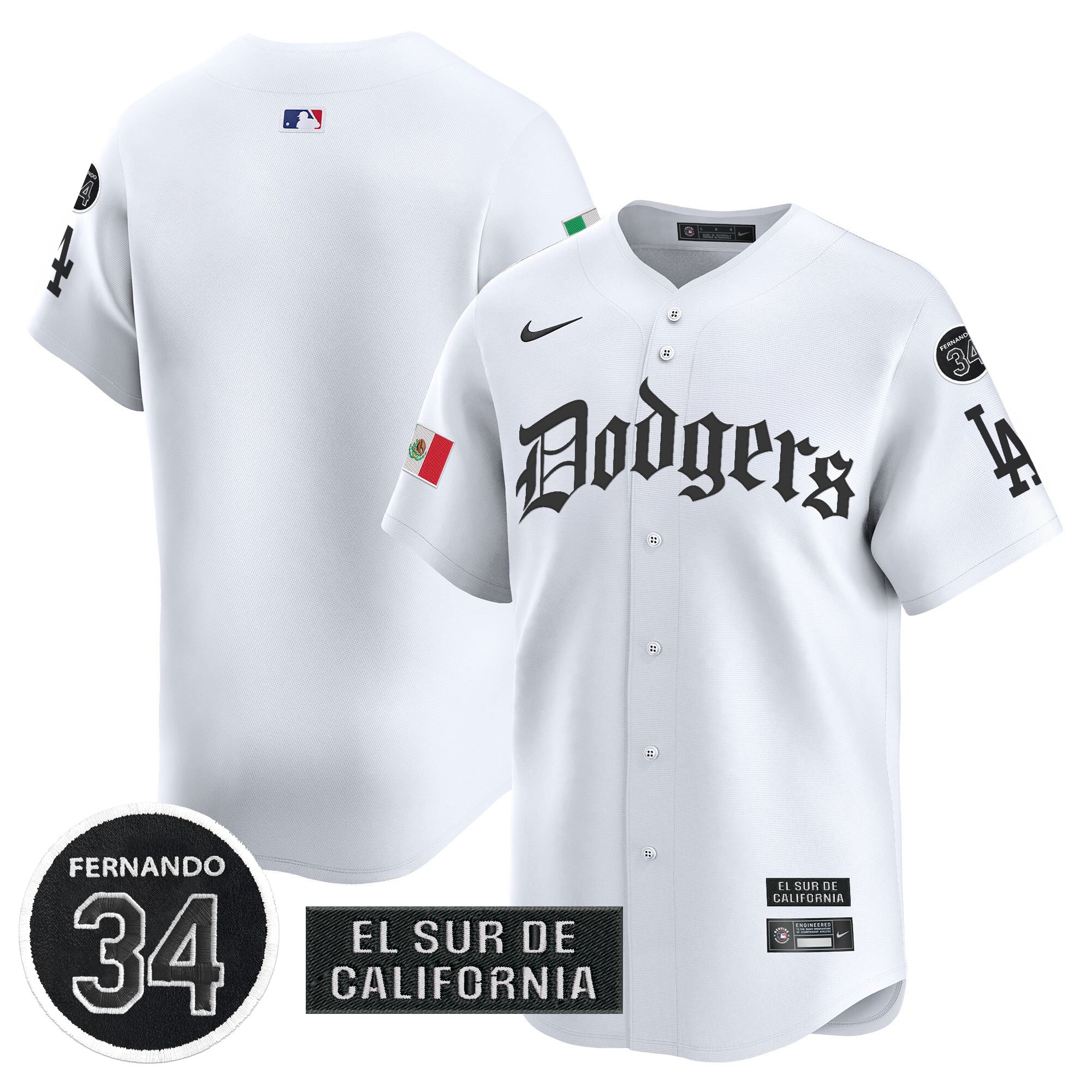 Men's Los Angeles Dodgers Mexico 2025 LA Gothic Style Vapor Premier Limited White Jersey V2 - All Stitched