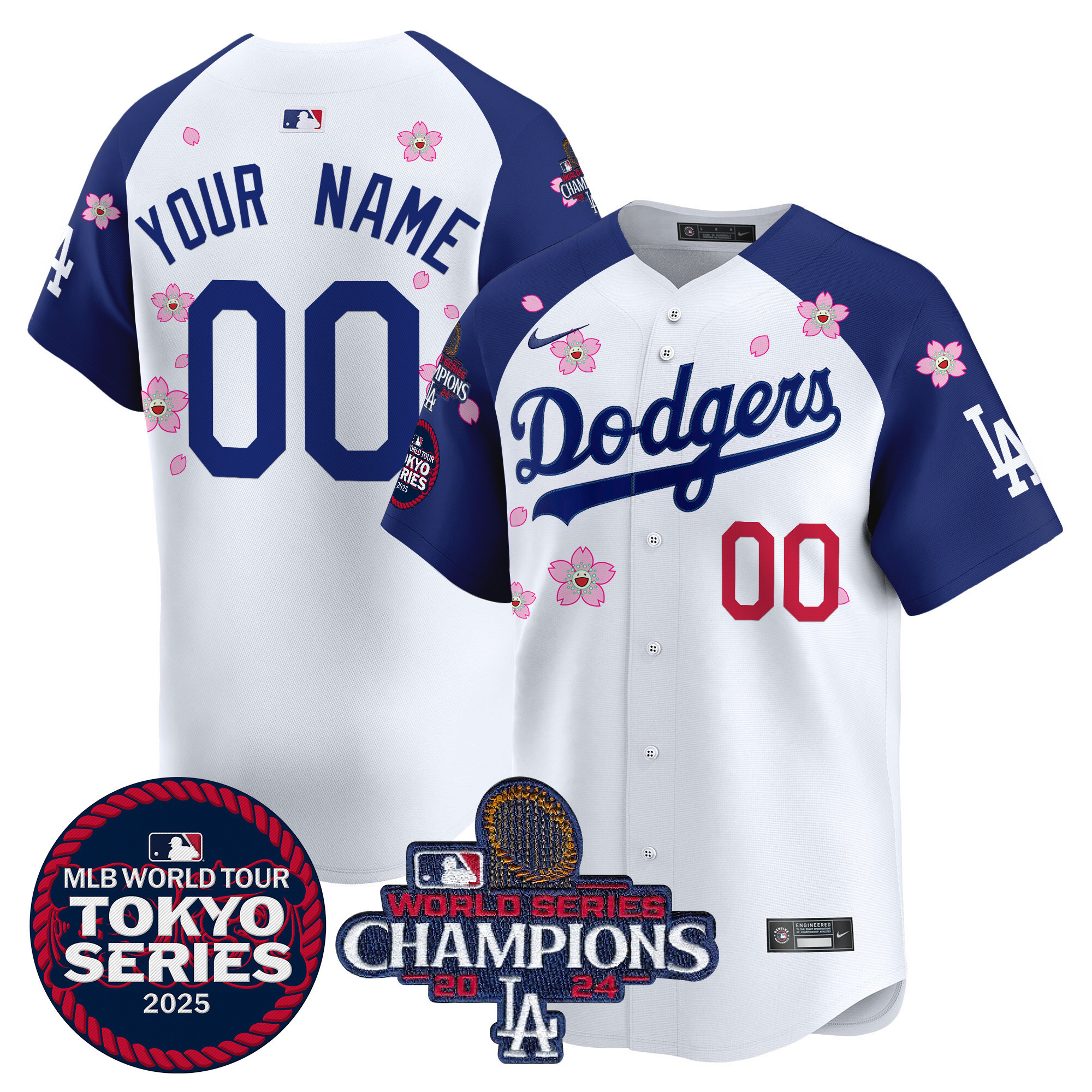 Men's Los Angeles Dodgers Tokyo Series 2025 World Series Champions Patch Vapor Premier Limited Custom Alternate Jersey - Stitched