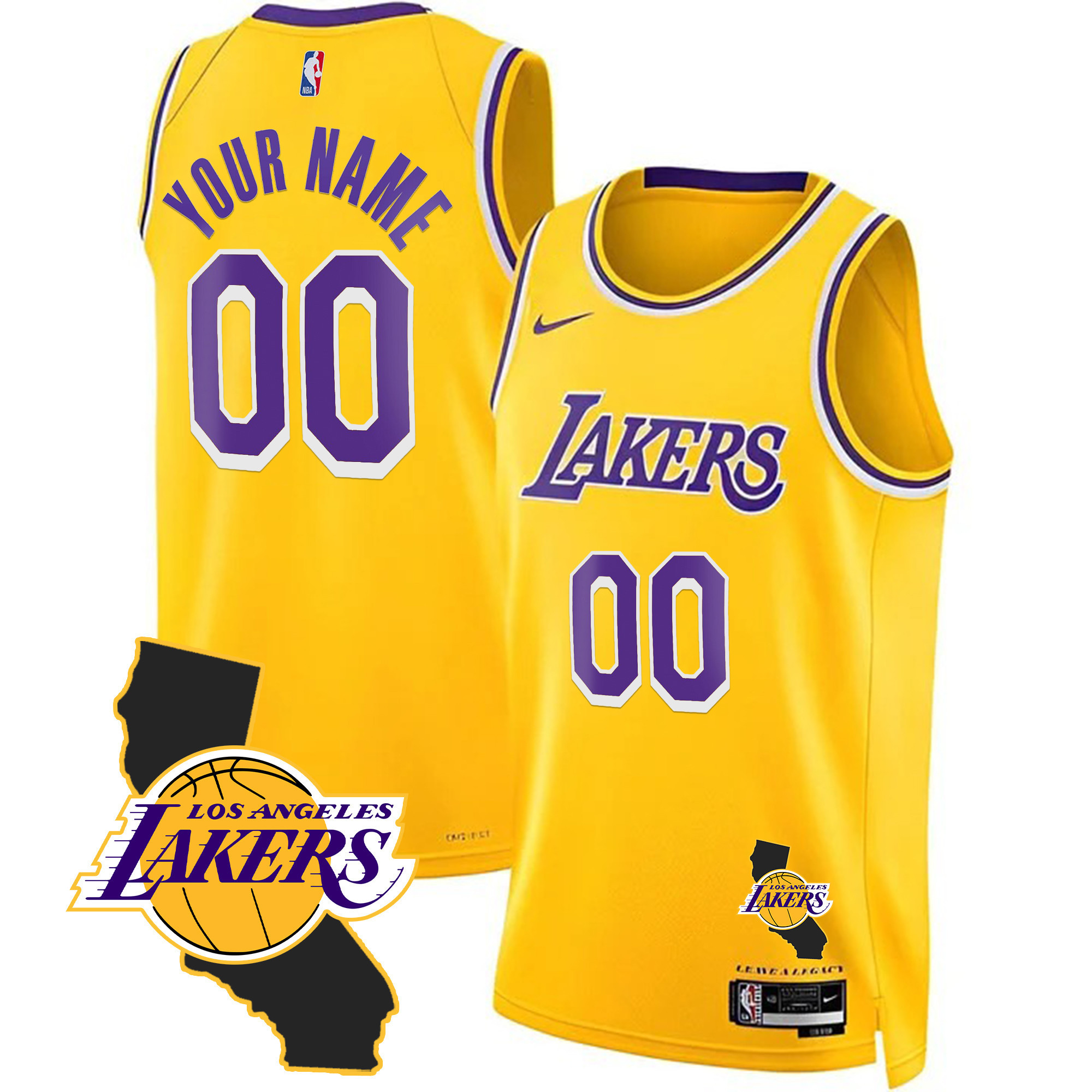 Men's Los Angeles Lakers California Patch Custom Gold Jersey - All Stitched